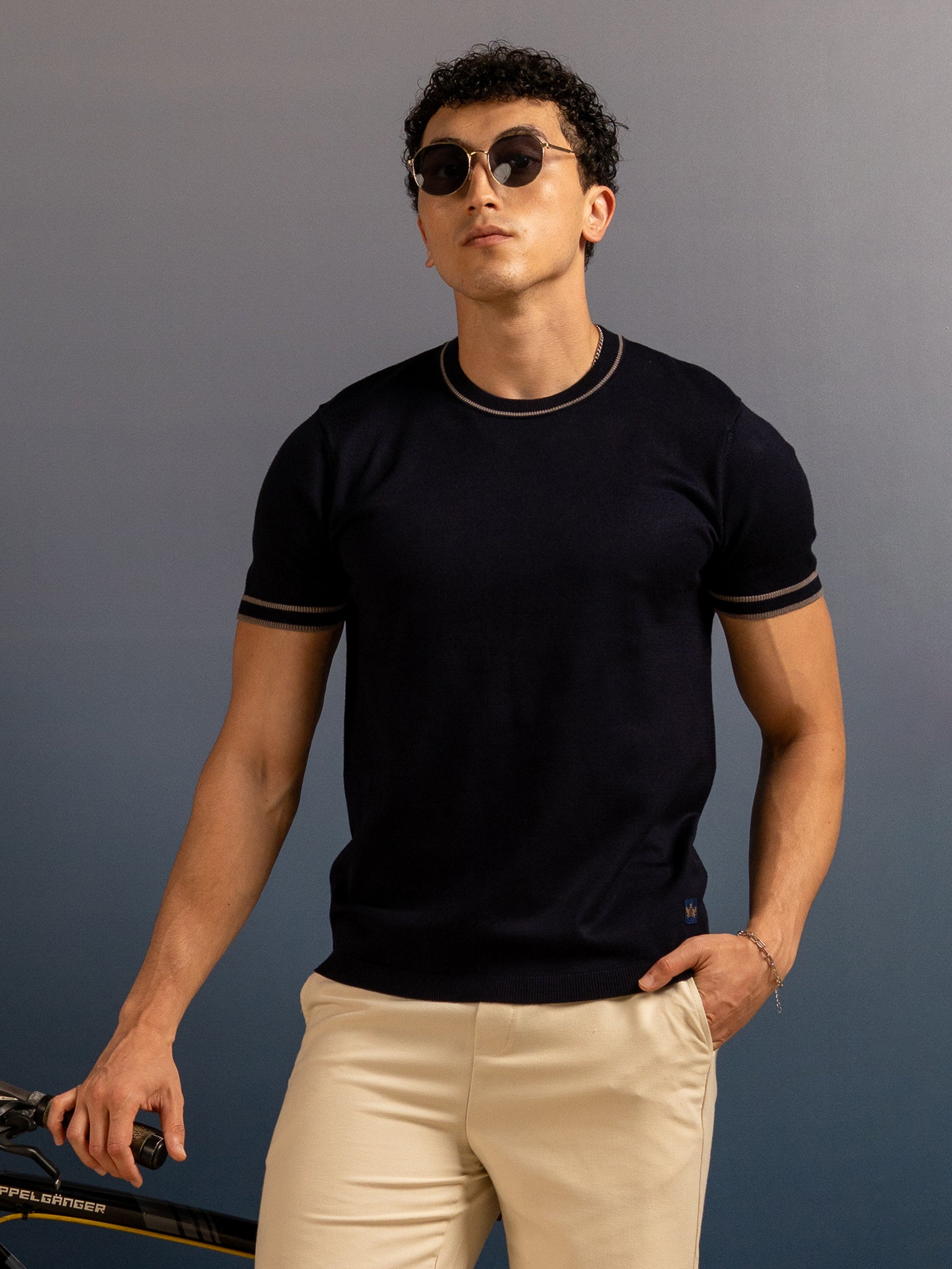 DEEDAT PORTOFINO Crew Neck Short Sleeve Slim Fit Tees - Navy