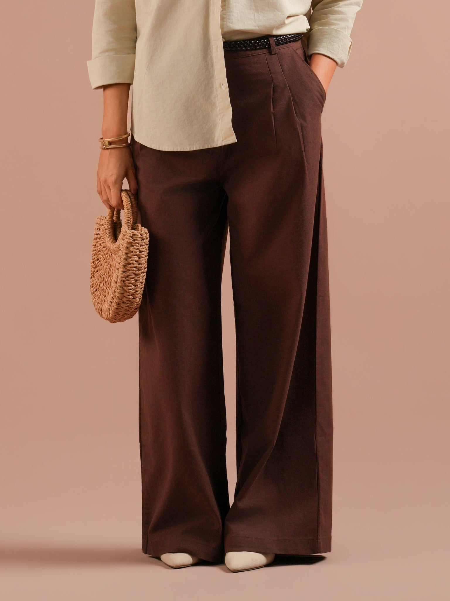 DEEDAT WIDE LEG Women's Casual Linen Pant - Brown
