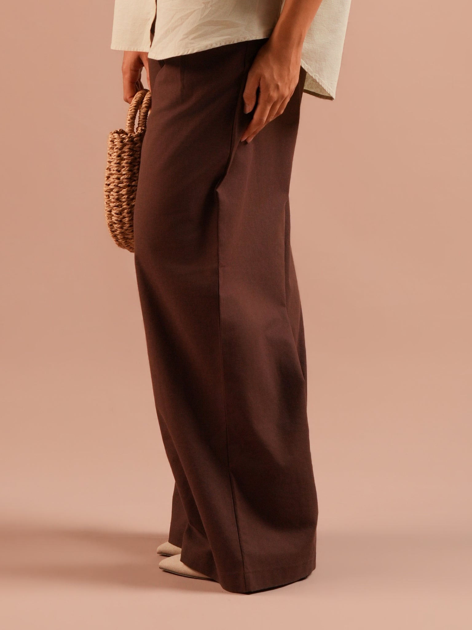 DEEDAT WIDE LEG Women's Casual Linen Pant - Brown