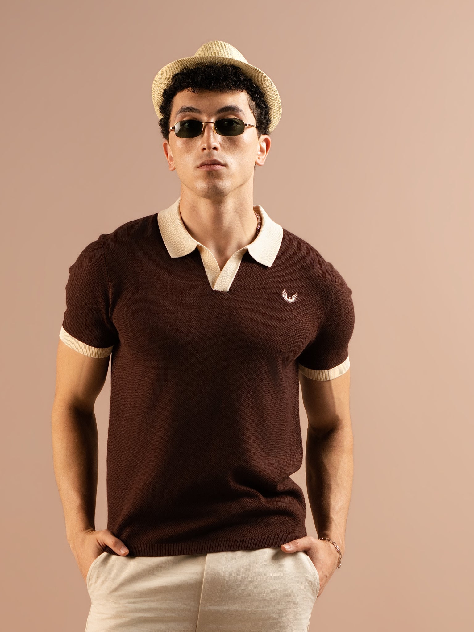DEEDAT PORTOFINO Short Sleeve Polo Slim Fit Tees - Brown