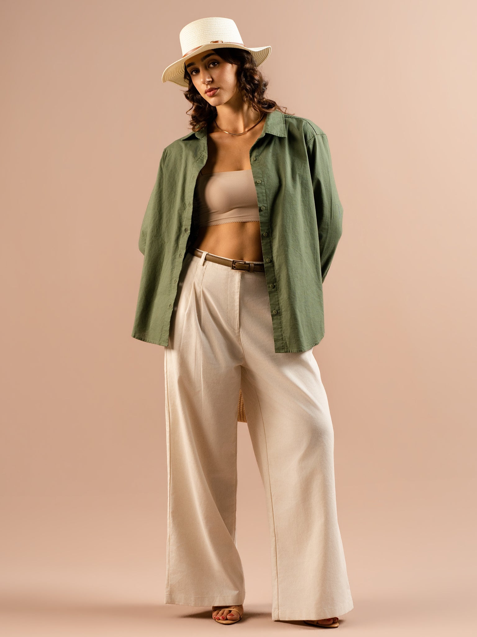 DEEDAT WIDE LEG Women's Casual Linen Pant - Beige