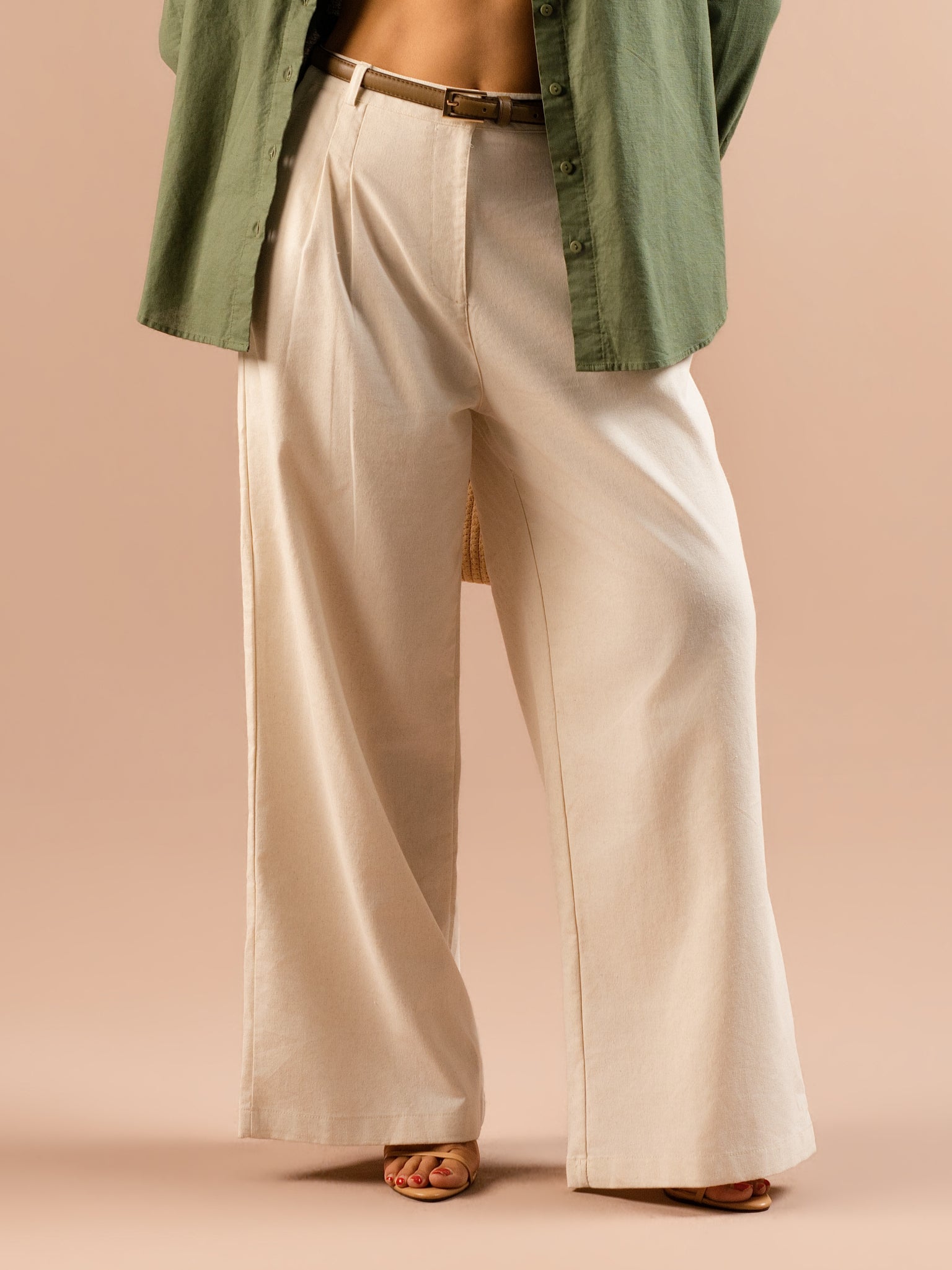 DEEDAT WIDE LEG Women's Casual Linen Pant - Beige