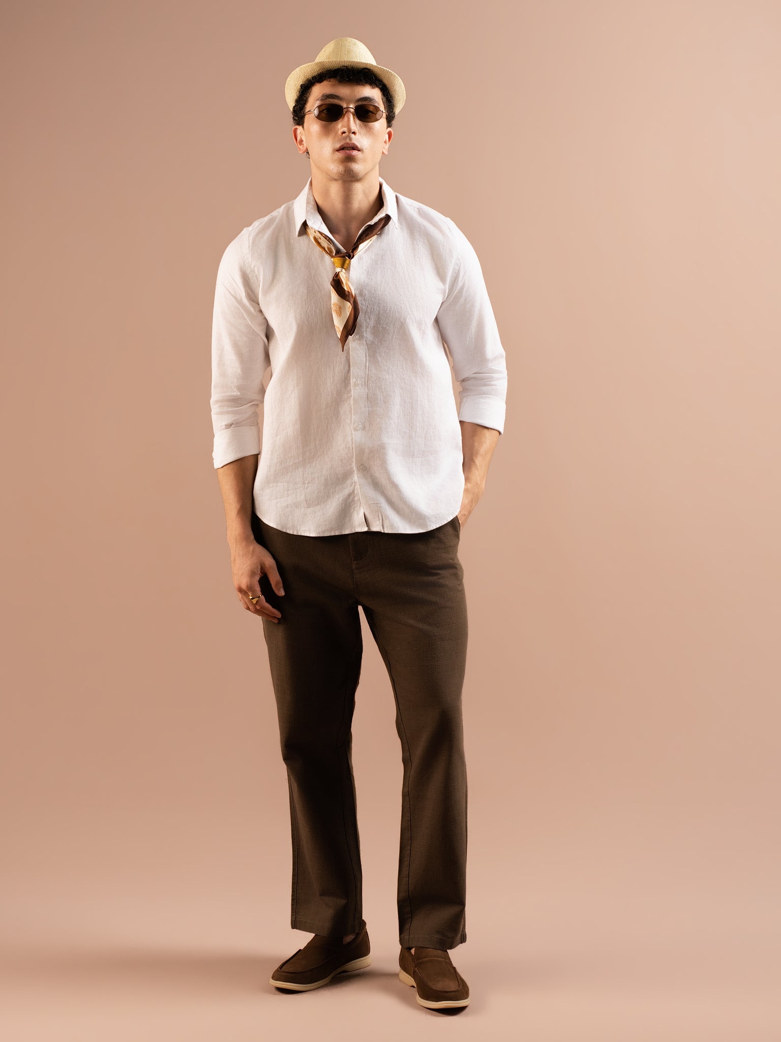 DEEDAT Regular Fit Cutaway Collar Linen Casual Shirt - White