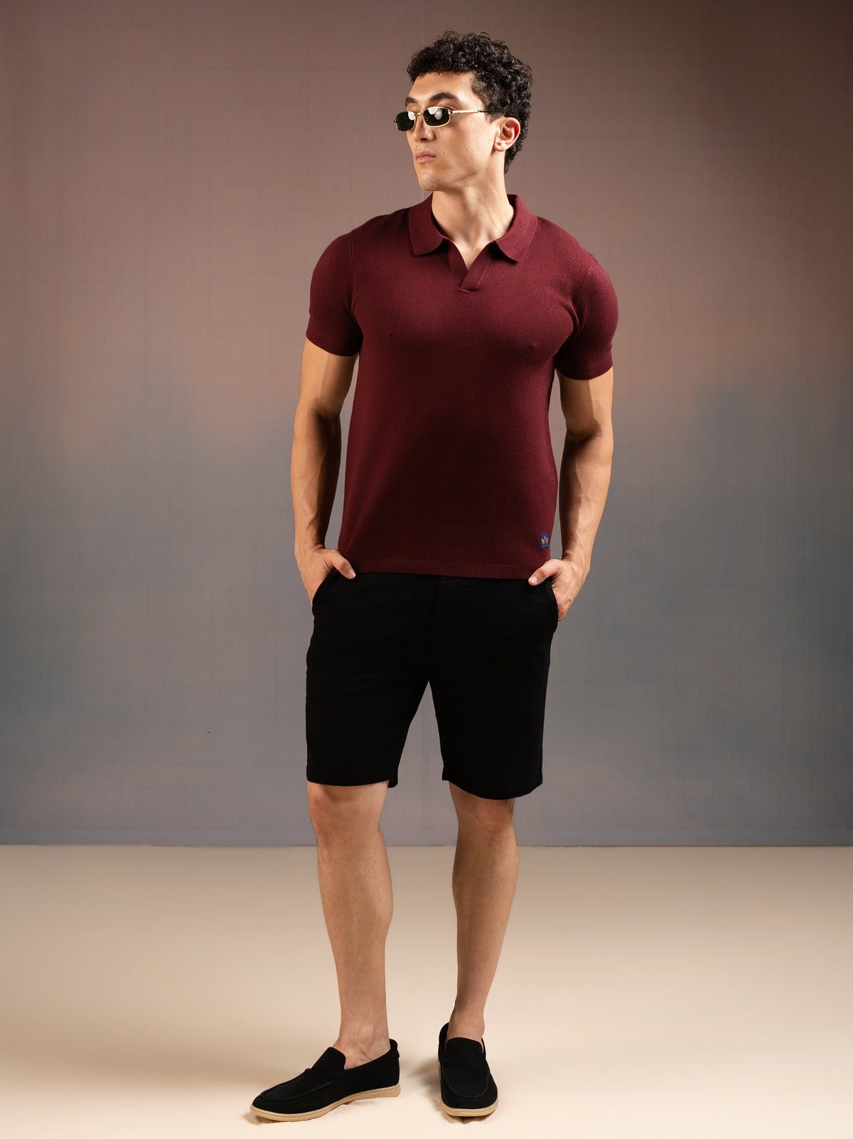DEEDAT PORTOFINO Short Sleeve Polo Slim Fit Tees - Maroon