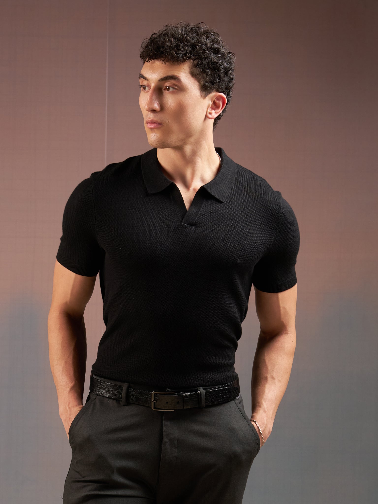 DEEDAT PORTOFINO Short Sleeve Polo Slim Fit Tees - Black