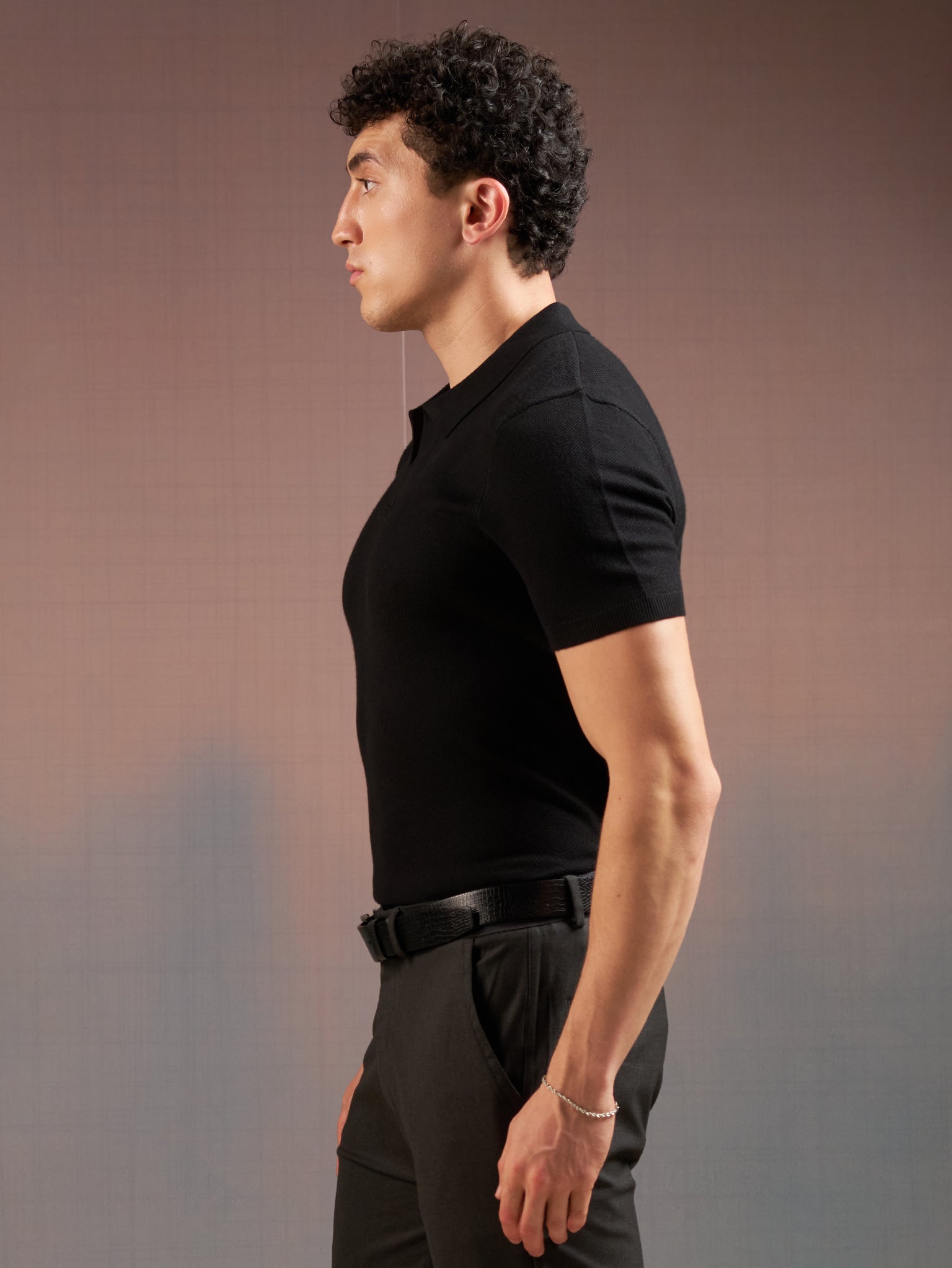 DEEDAT PORTOFINO Short Sleeve Polo Slim Fit Tees - Black