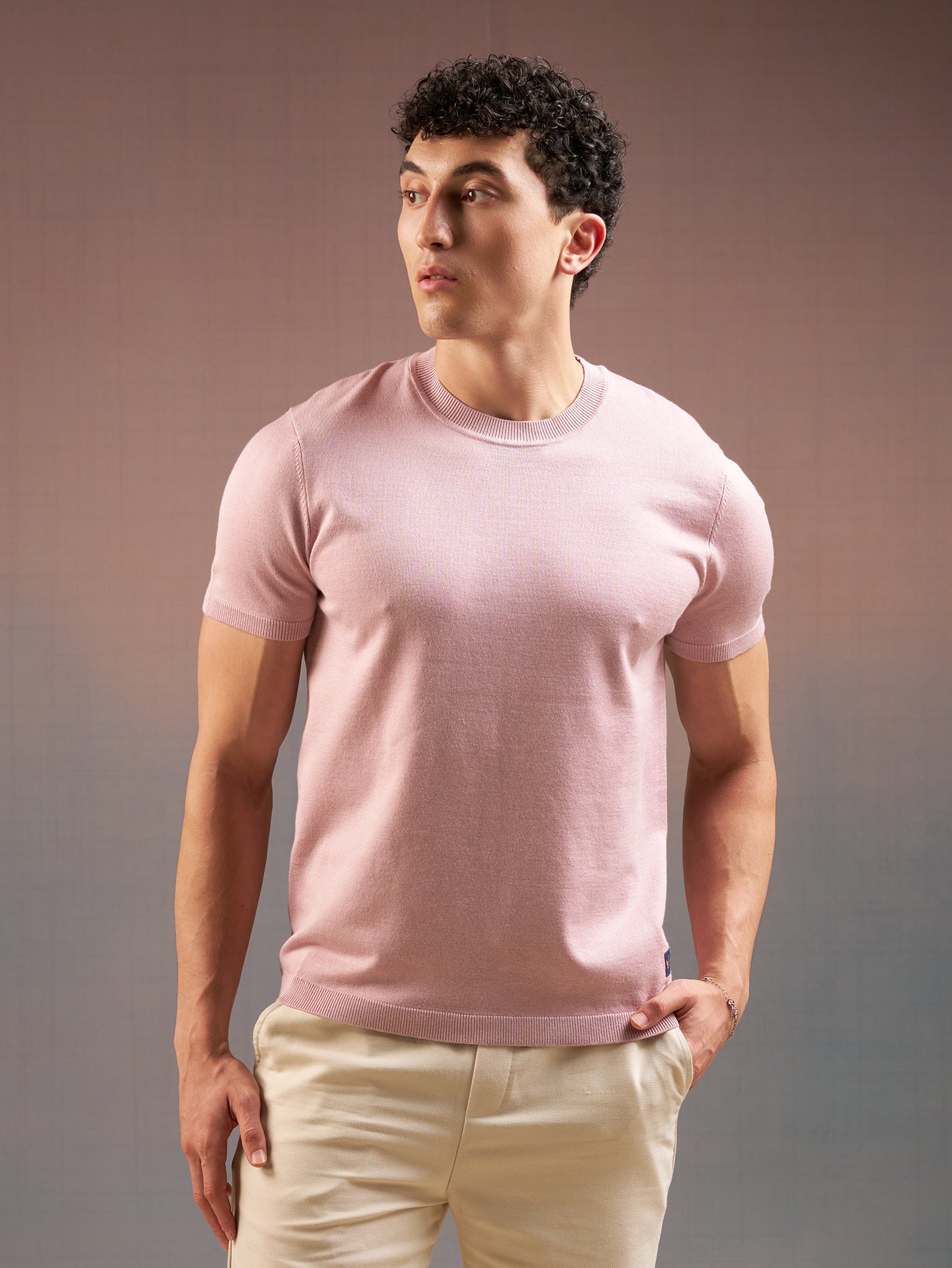 DEEDAT PORTOFINO Crew Neck Short Sleeve Slim Fit Tees - Pink