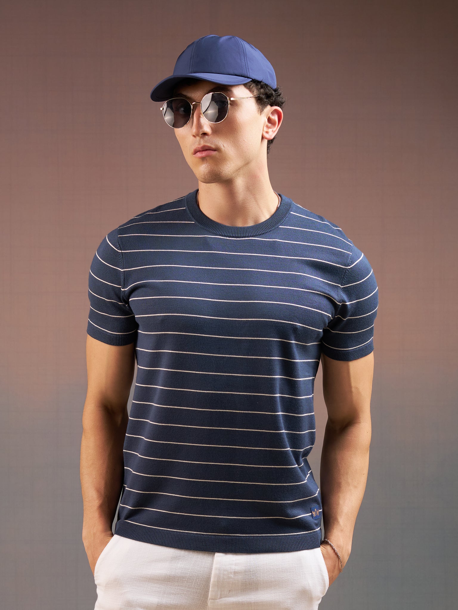 DEEDAT PORTOFINO Striped Crew Neck Short Sleeve Slim Fit Tees
