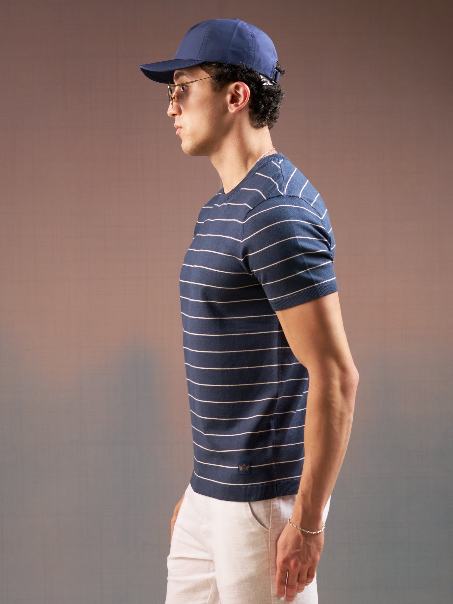 DEEDAT PORTOFINO Striped Crew Neck Short Sleeve Slim Fit Tees