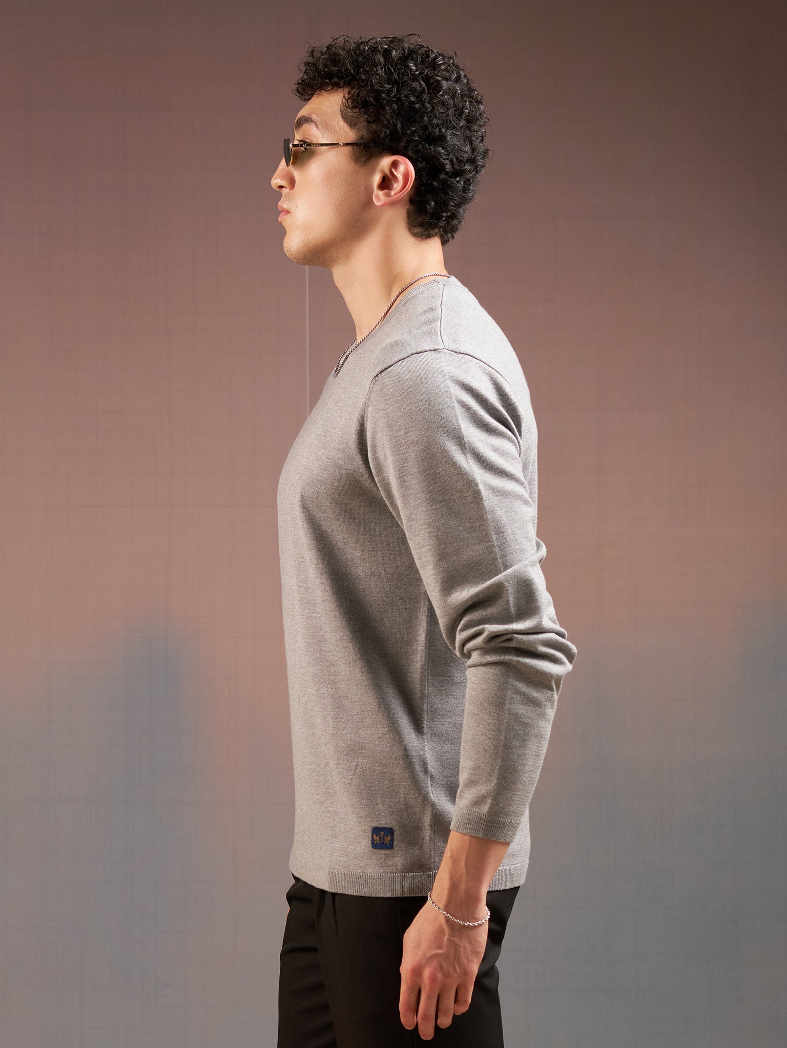 DEEDAT PORTOFINO Crew Neck Long Sleeve Slim Fit Tees - Grey