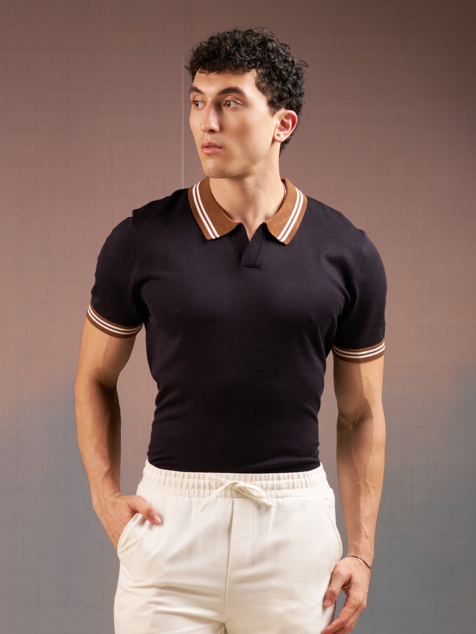 DEEDAT PORTOFINO Short Sleeve Polo Slim Fit Tees - Navy