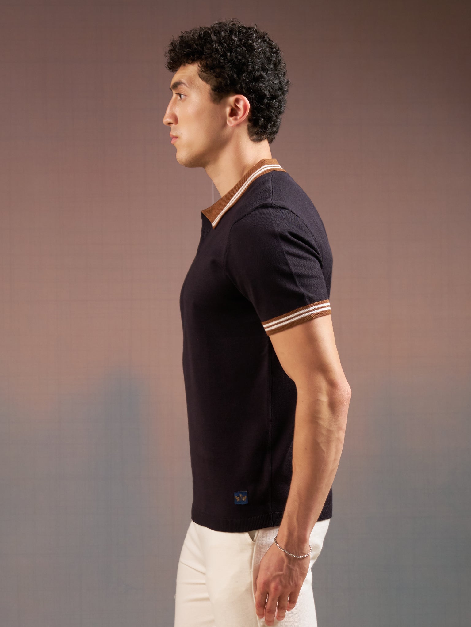 DEEDAT PORTOFINO Short Sleeve Polo Slim Fit Tees - Navy