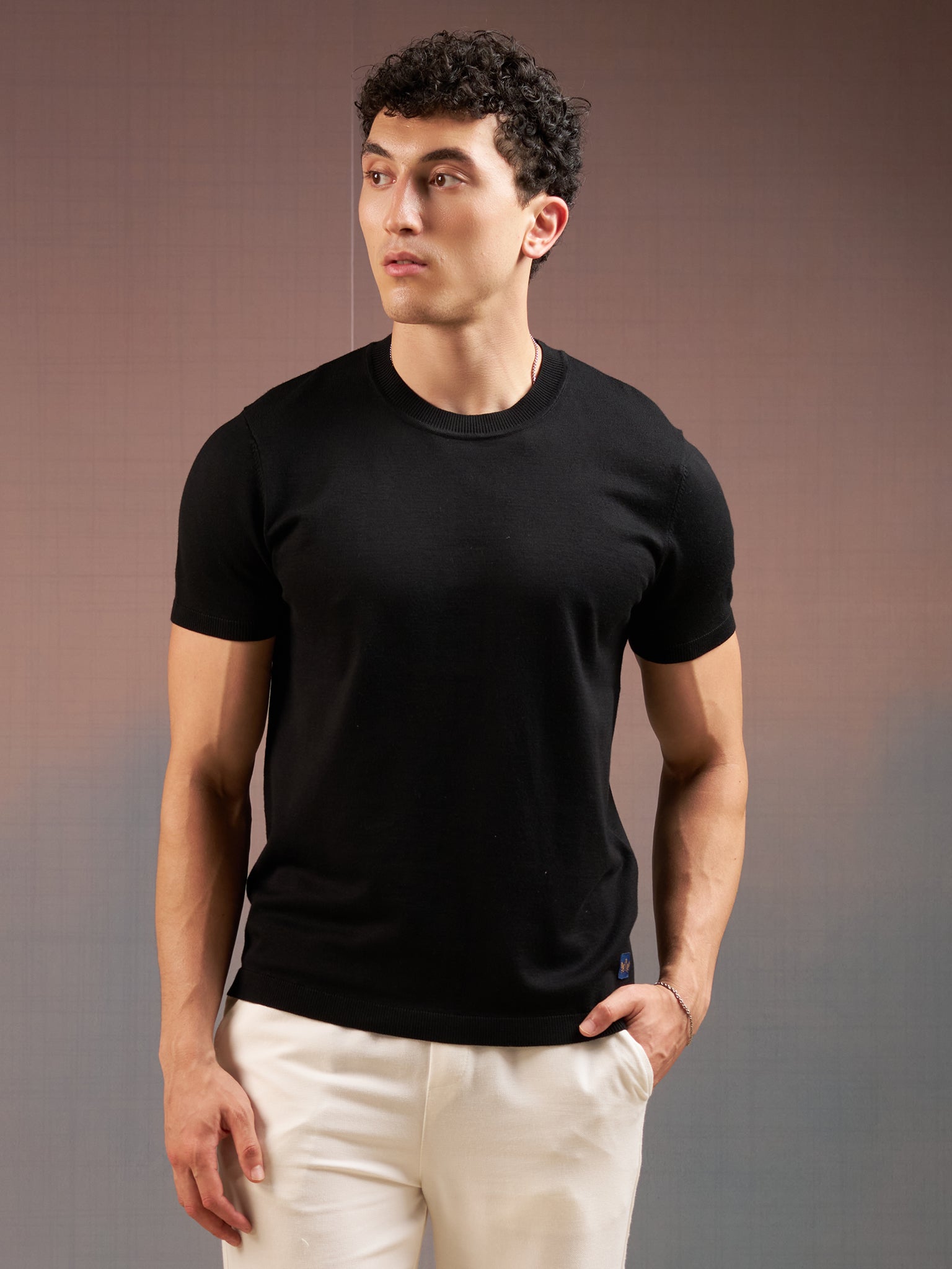 DEEDAT PORTOFINO Crew Neck Short Sleeve Slim Fit Tees - Black