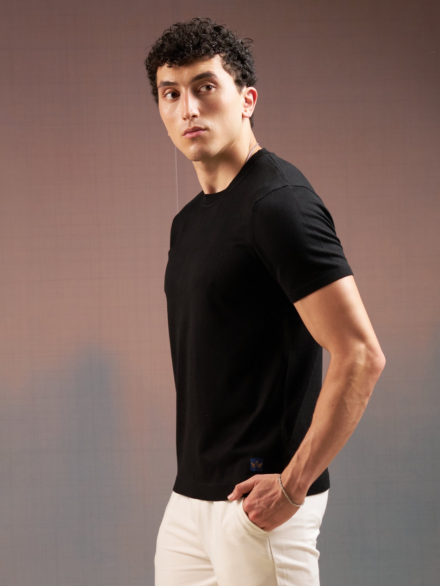 DEEDAT PORTOFINO Crew Neck Short Sleeve Slim Fit Tees - Black
