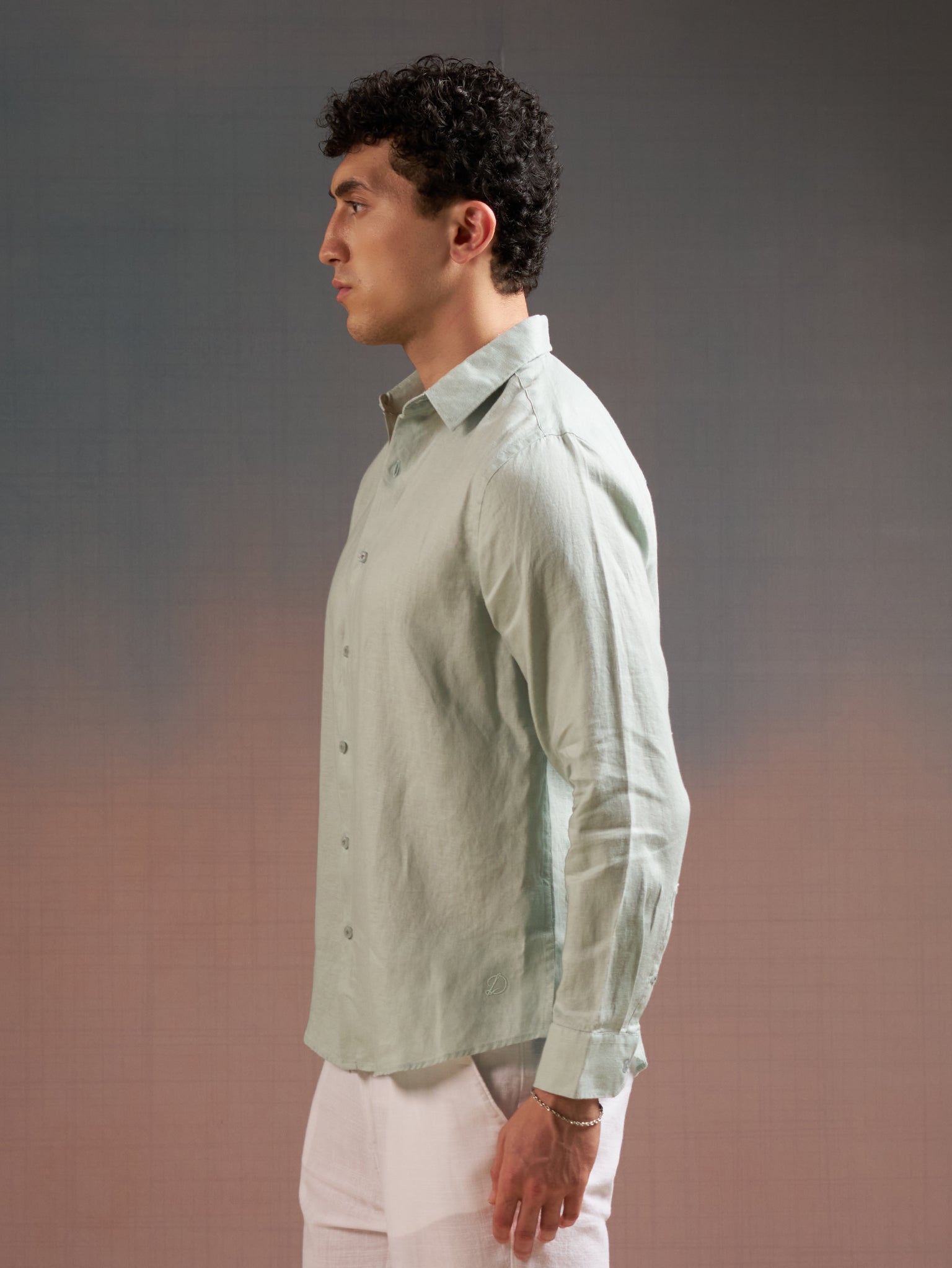 DEEDAT Regular Fit Cutaway Collar Linen Casual Shirt - Mint Green