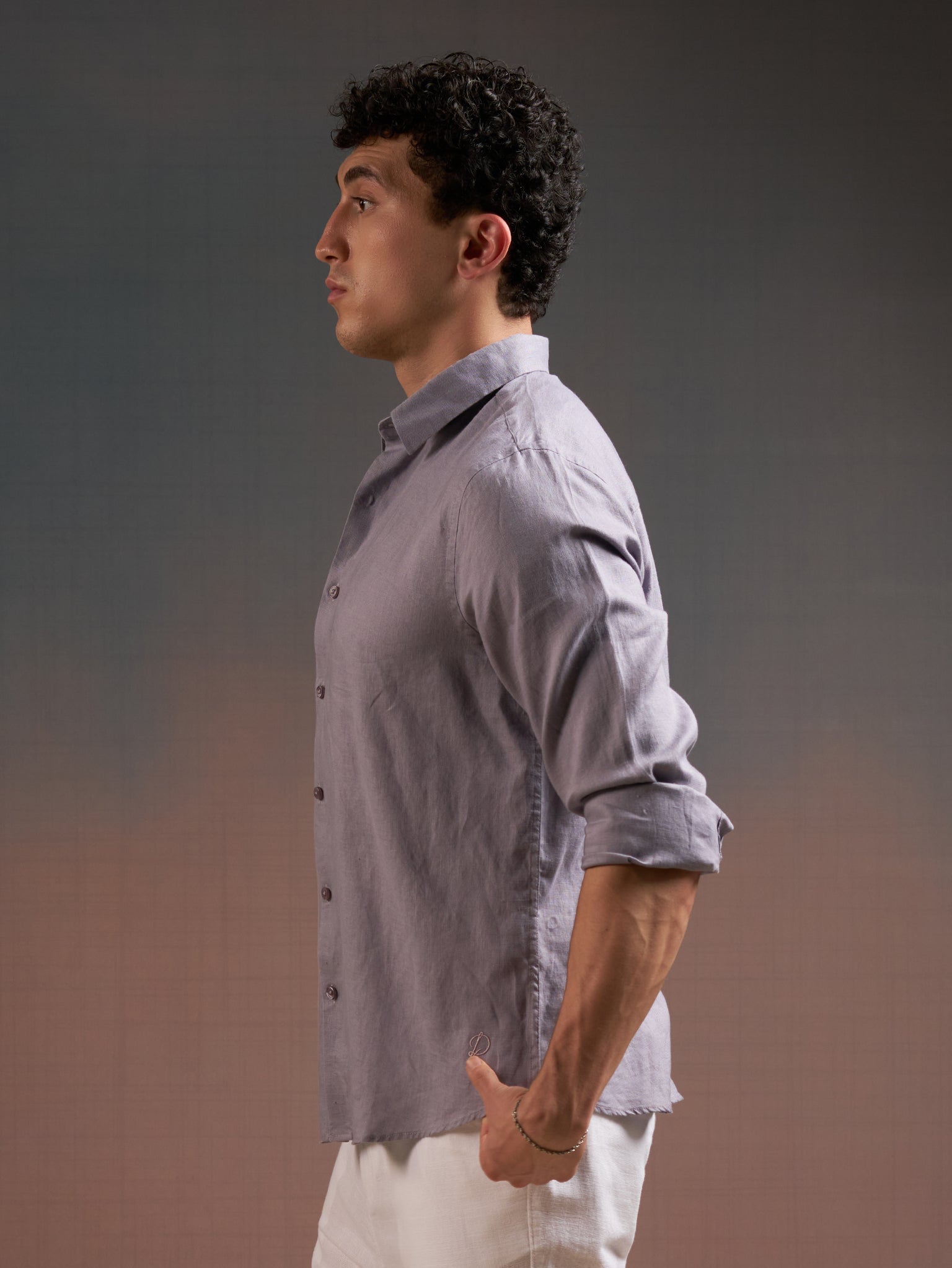 DEEDAT Regular Fit Cutaway Collar Linen Casual Shirt - Gray