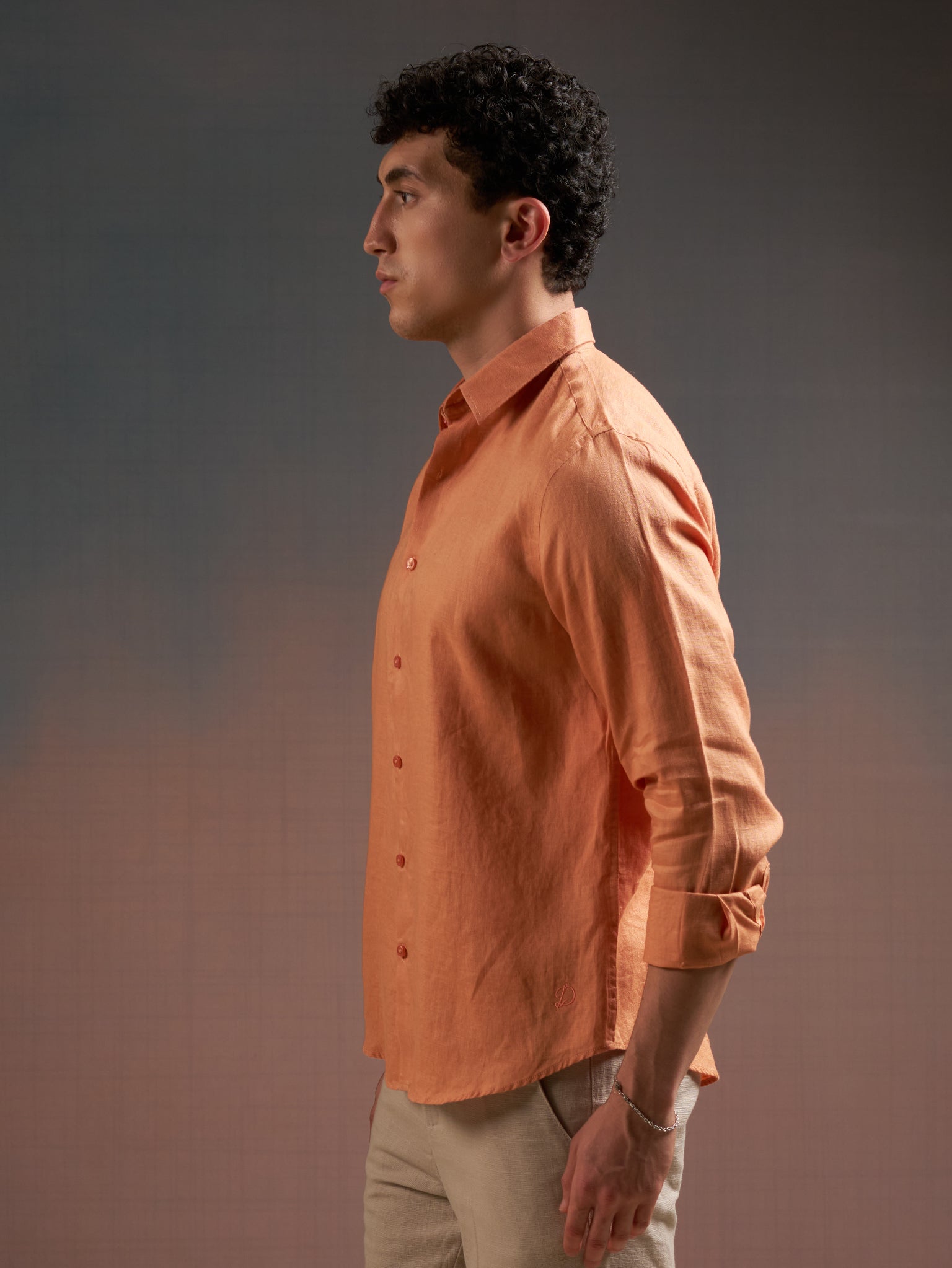 DEEDAT Regular Fit Cutaway Collar Linen Casual Shirt - Burnt Orange