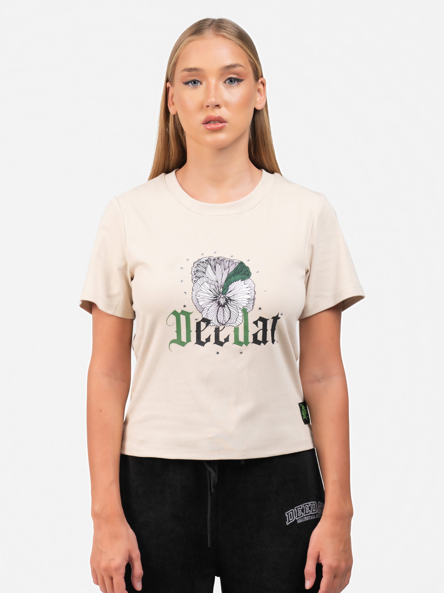DEEDAT SICKO MODE Crew Neck Short Sleeve Screen Print Tee - Beige