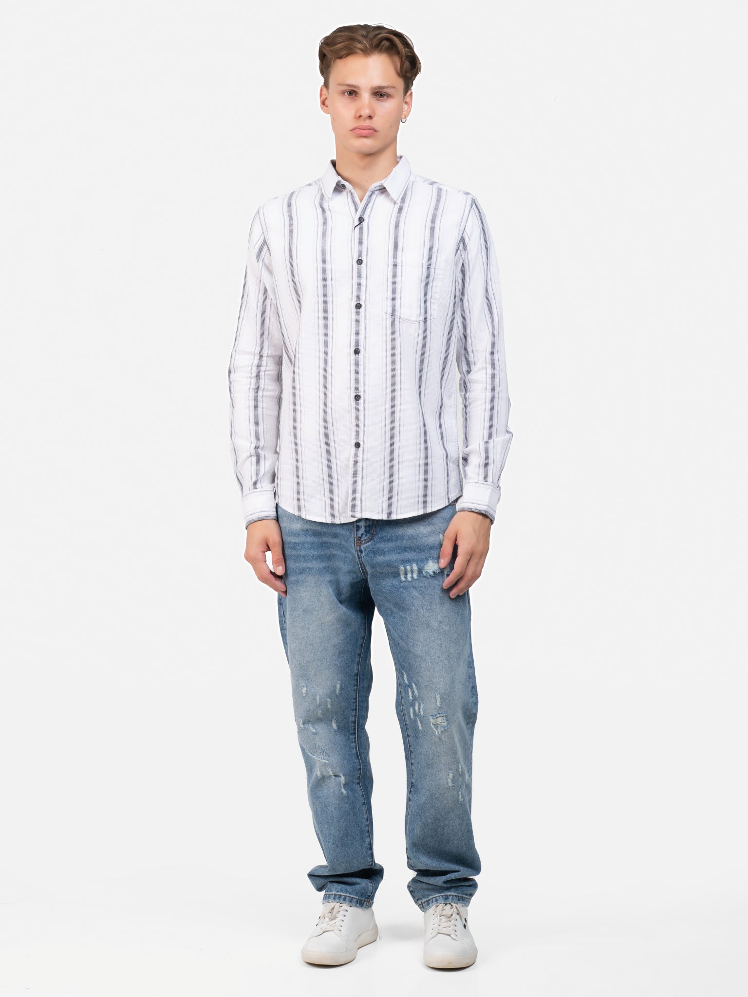 DEEDAT Slim Fit Long Sleeve Casual Shirt - White