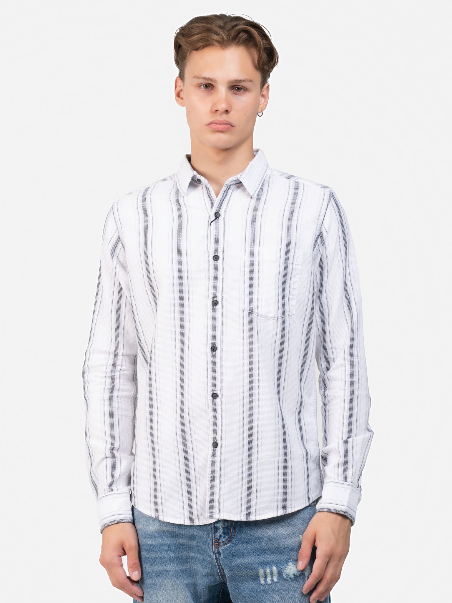 DEEDAT Slim Fit Long Sleeve Casual Shirt - White