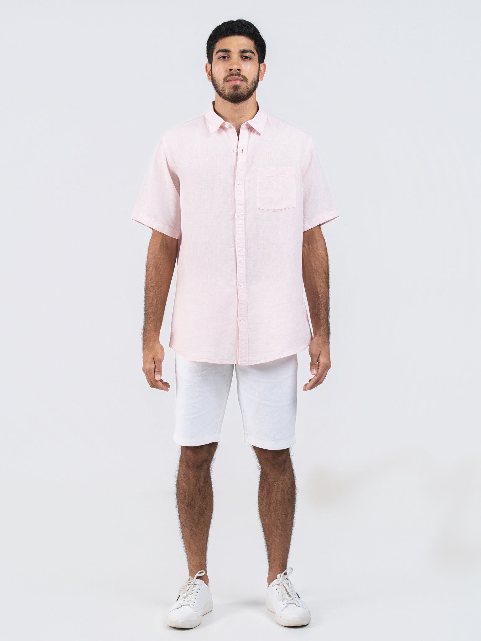 DEEDAT Linen Short Sleeve Shirt - Pink