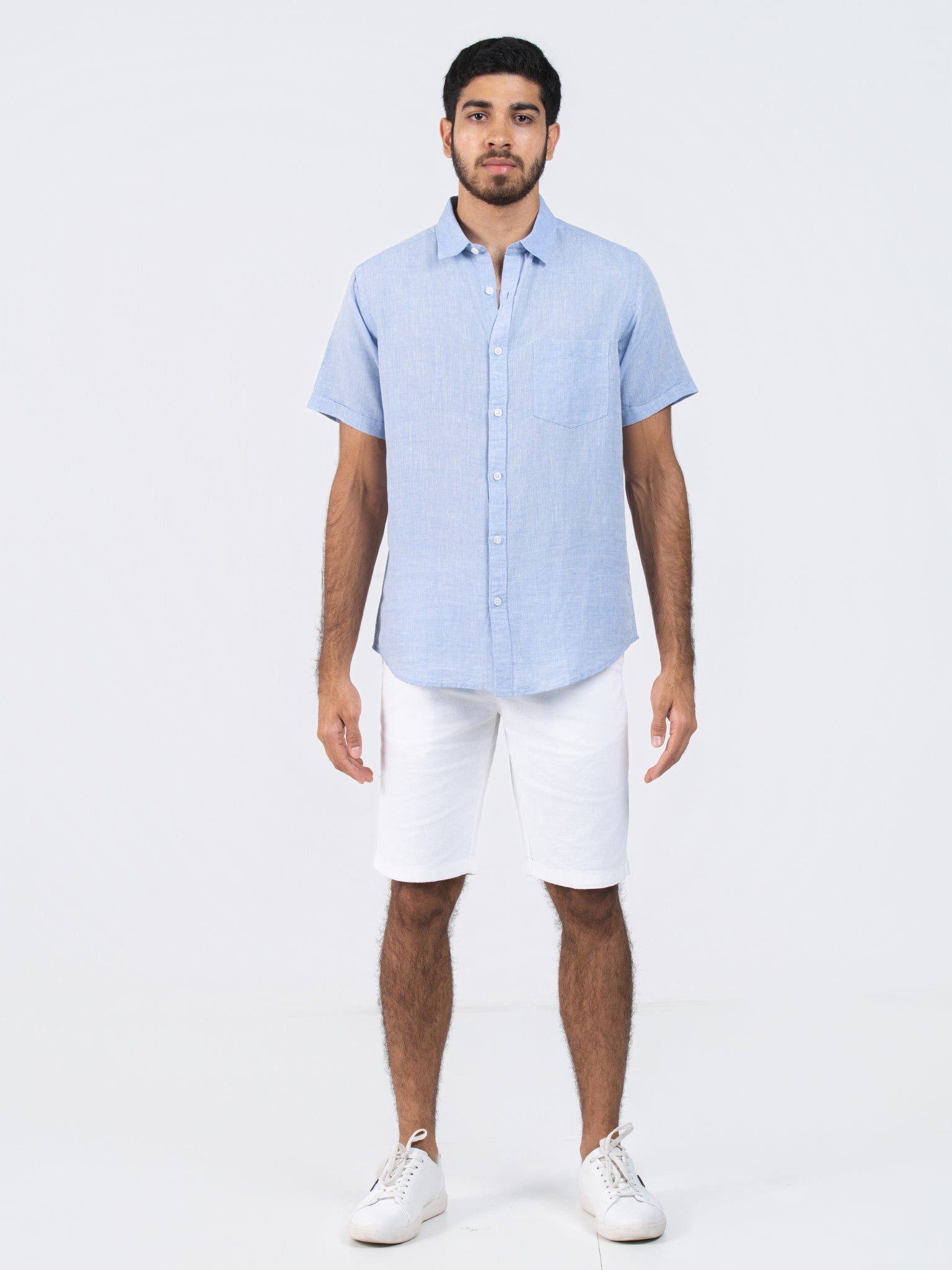 DEEDAT Linen Short Sleeve Shirt - Sky Blue