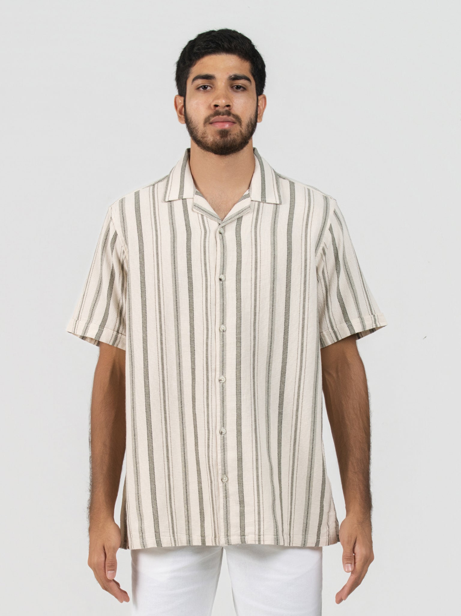 DEEDAT Regular Fit Short Sleeve Casual Shirt - Beige Olive