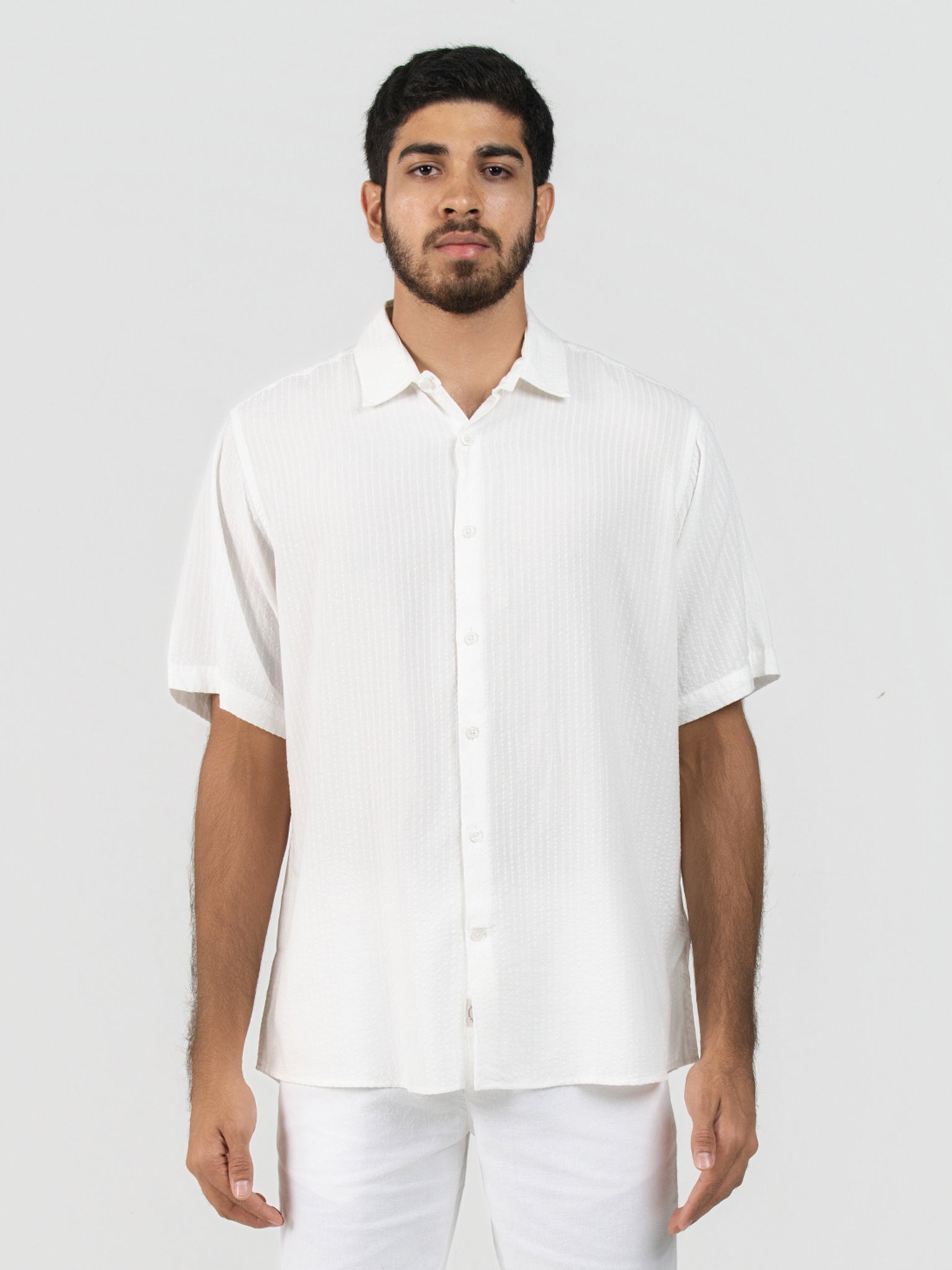 DEEDAT Regular Fit Short Sleeve Casual Shirt - White