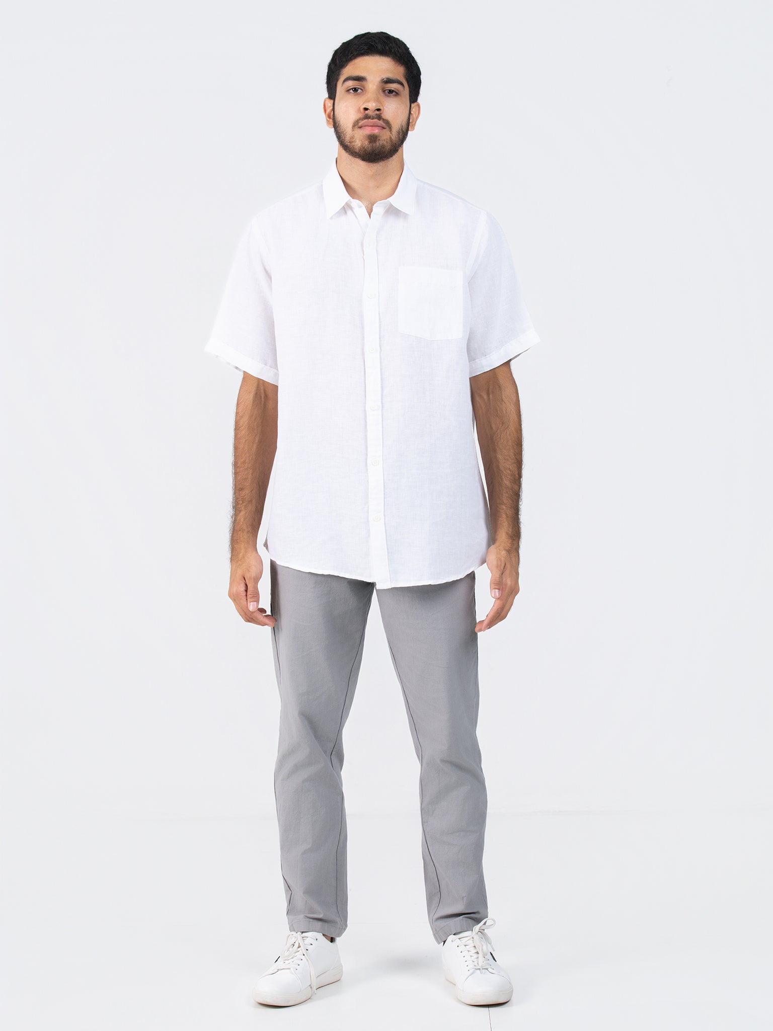 DEEDAT Linen Short Sleeve Shirt - White