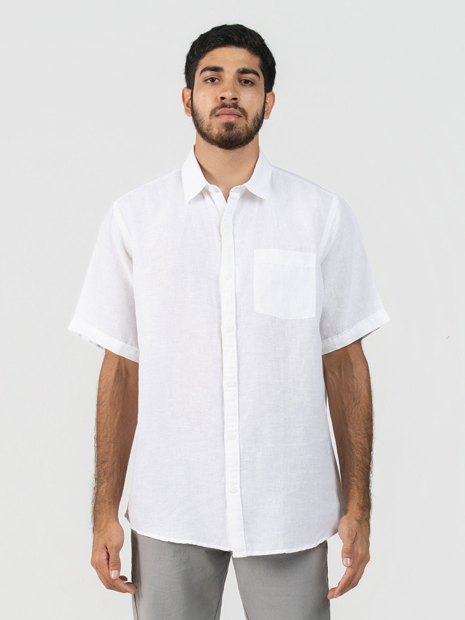 DEEDAT Linen Short Sleeve Shirt - White