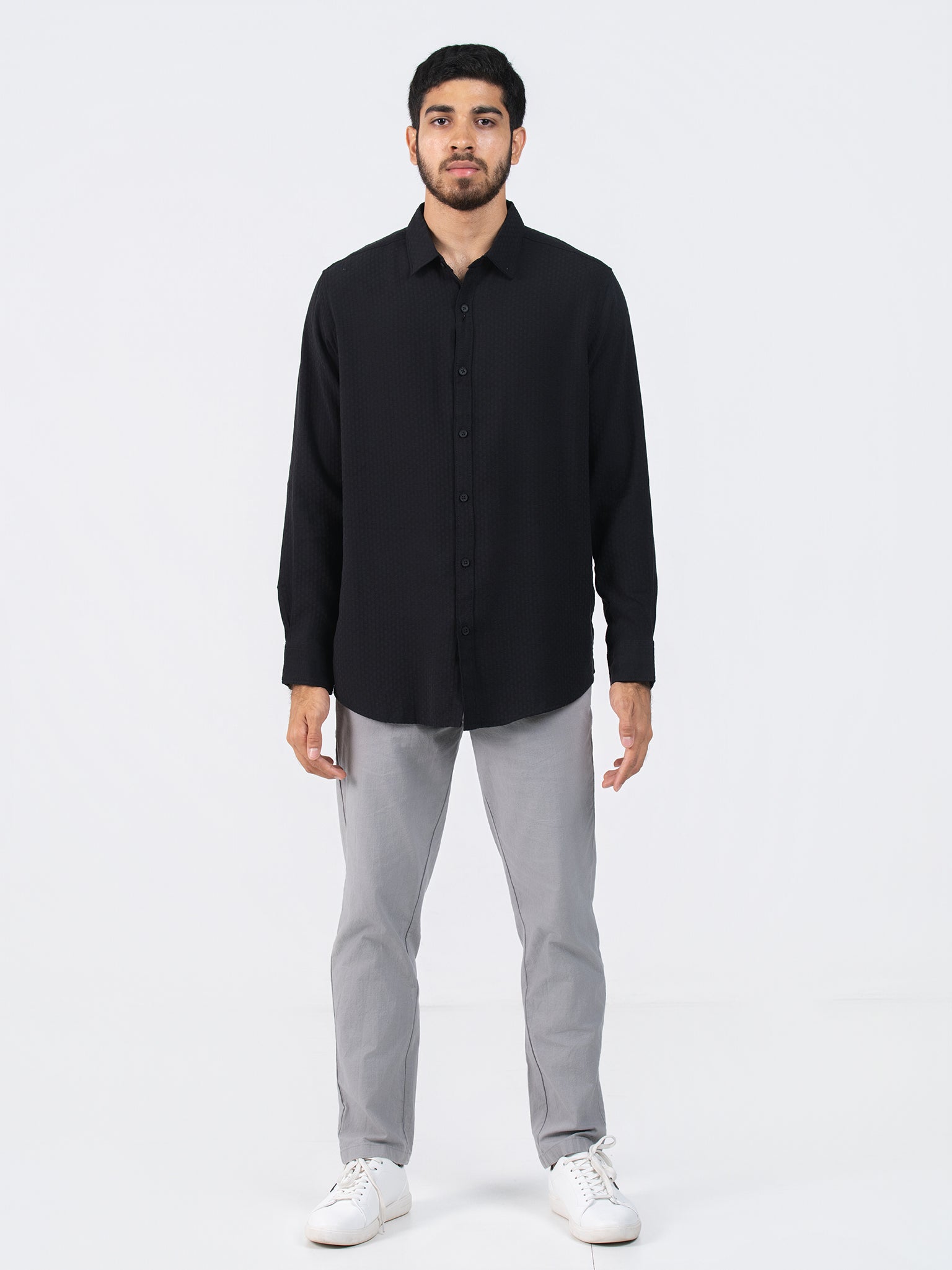 DEEDAT Regular Fit Long Sleeve Casual Shirt - Black