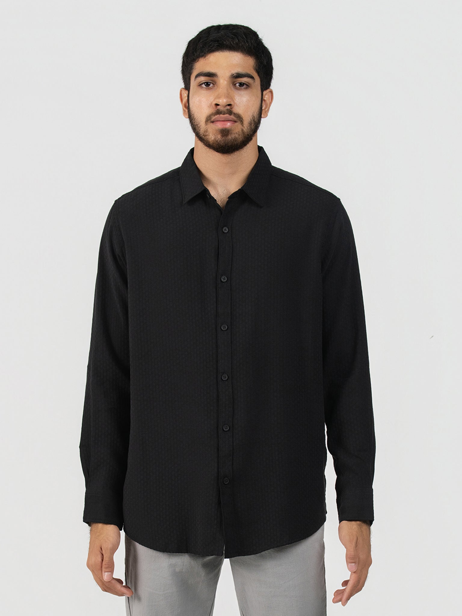 DEEDAT Regular Fit Long Sleeve Casual Shirt - Black