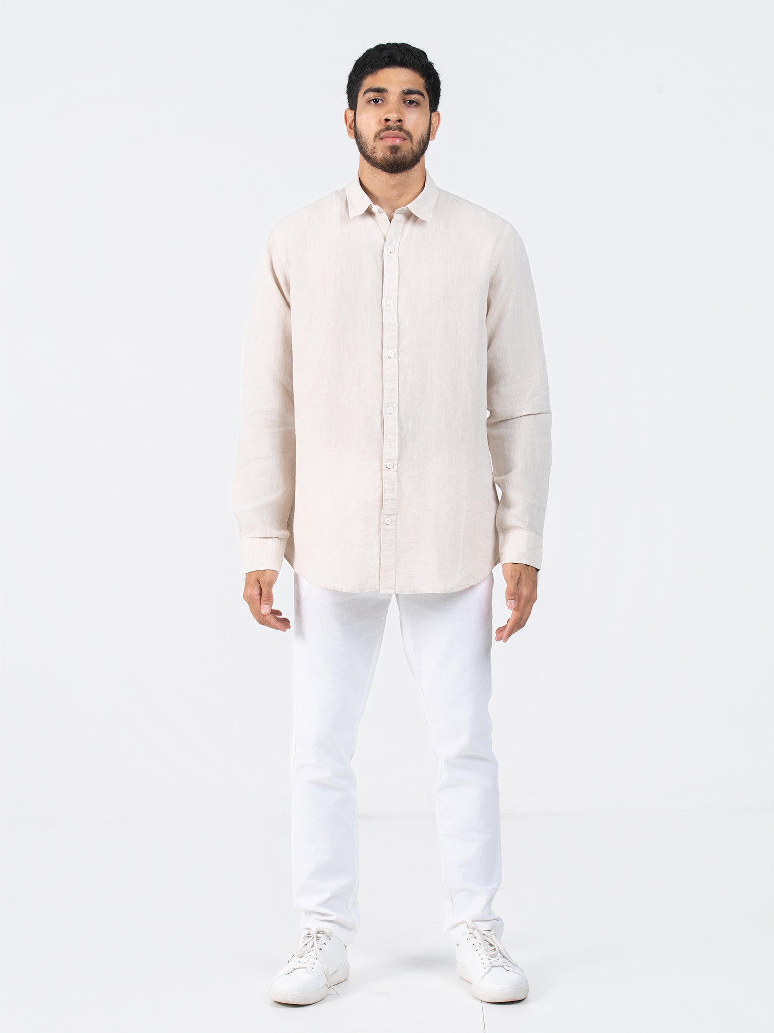 DEEDAT Linen Long Sleeve Shirt - Beige