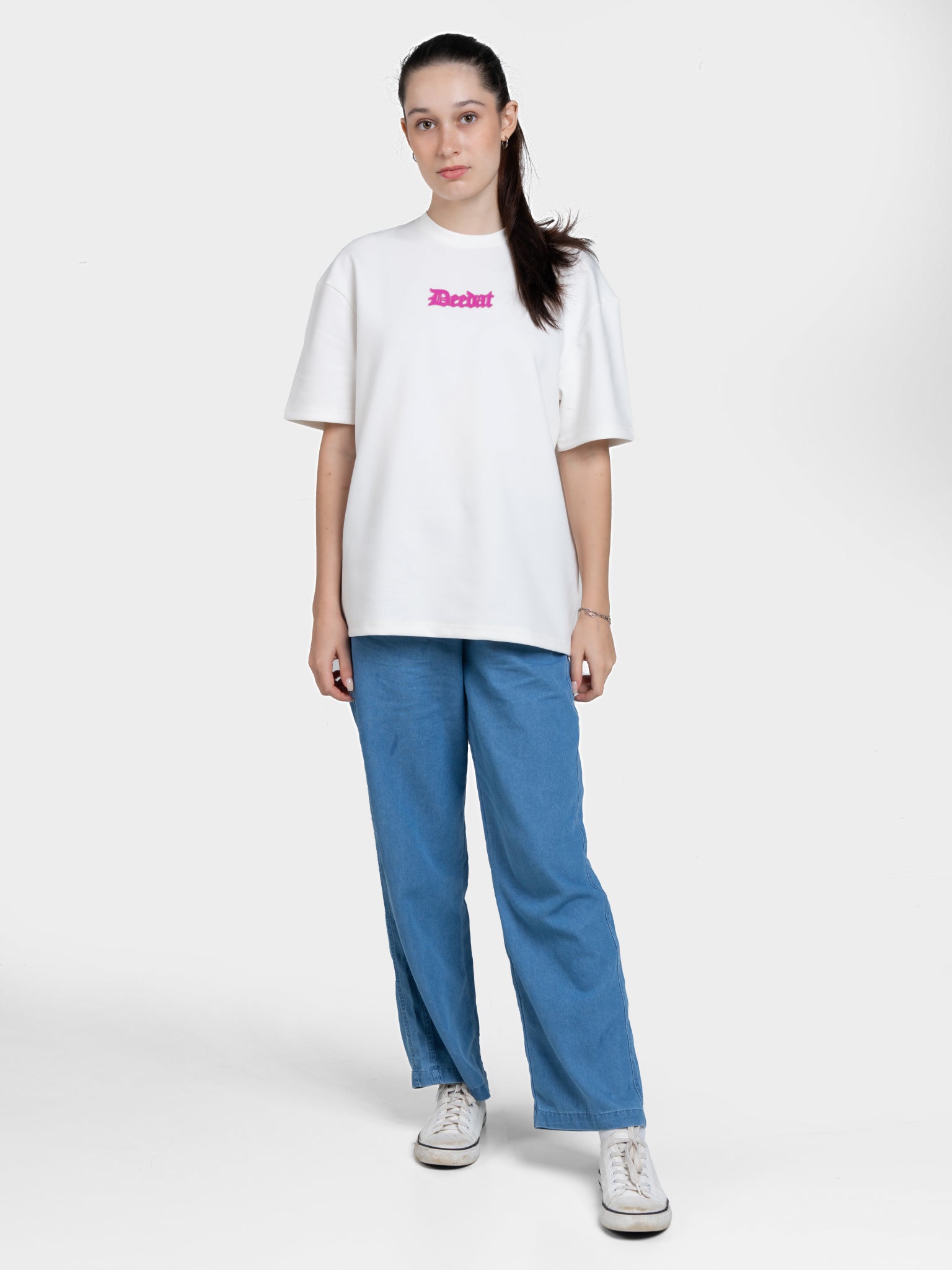 DEEDAT Euphoric Short Sleeve Oversized Crew Neck Tee - White