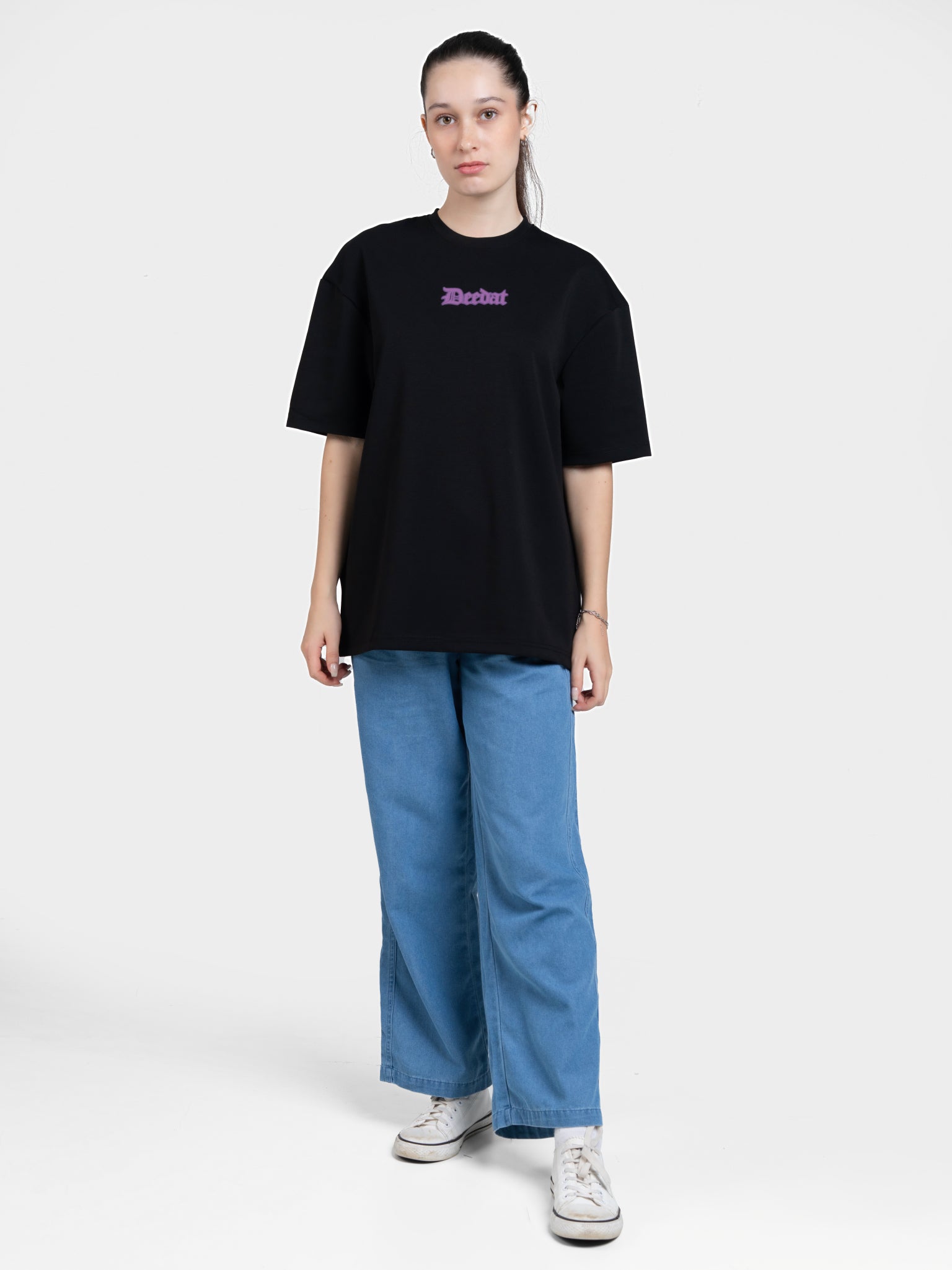 DEEDAT Euphoric Short Sleeve Oversized Crew Neck Tee - Black