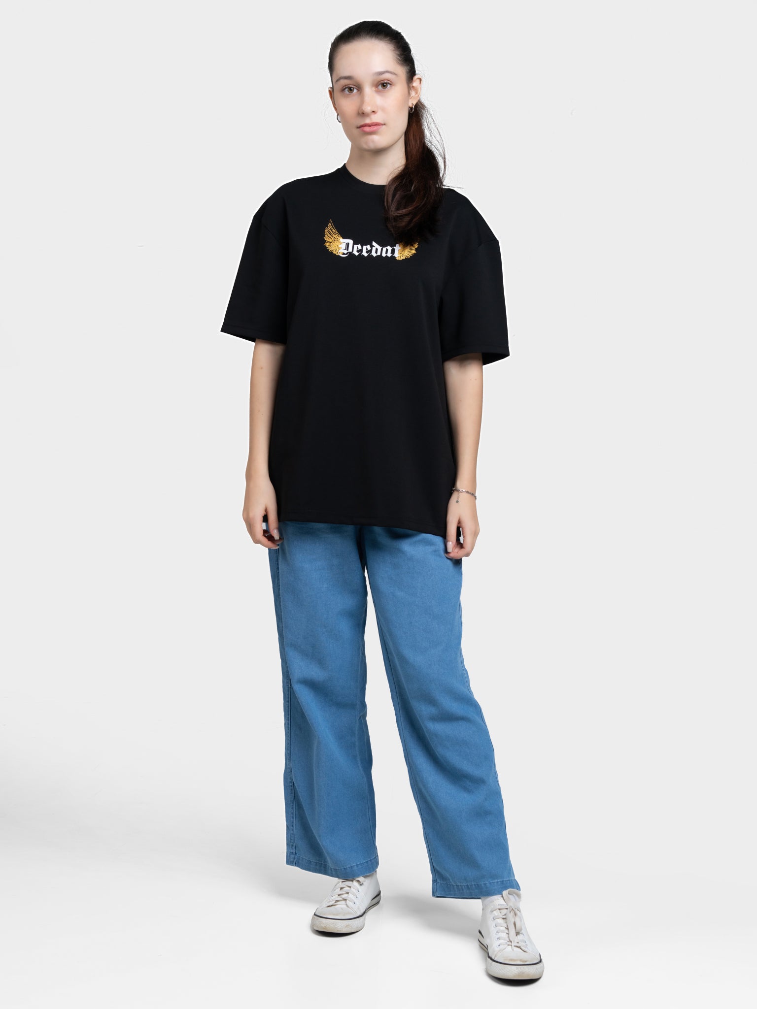 DEEDAT Only The Brave Short Sleeve Oversized Crew Neck Tee - Black