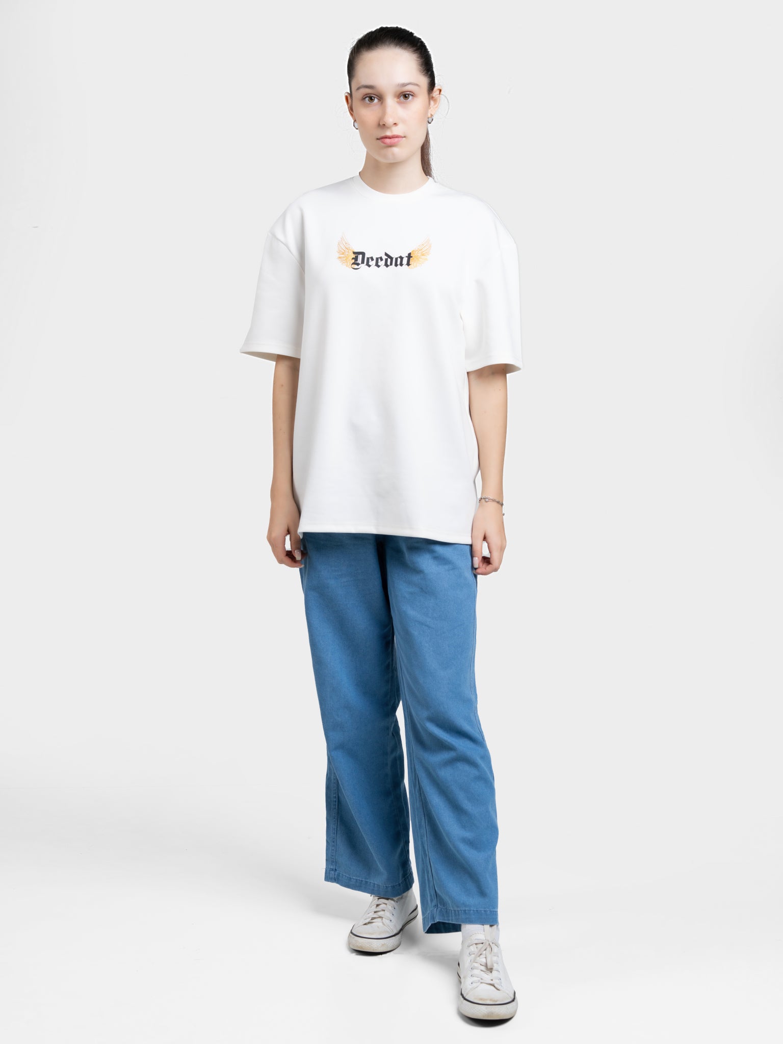 DEEDAT Only The Brave Short Sleeve Oversized Crew Neck Tee - White