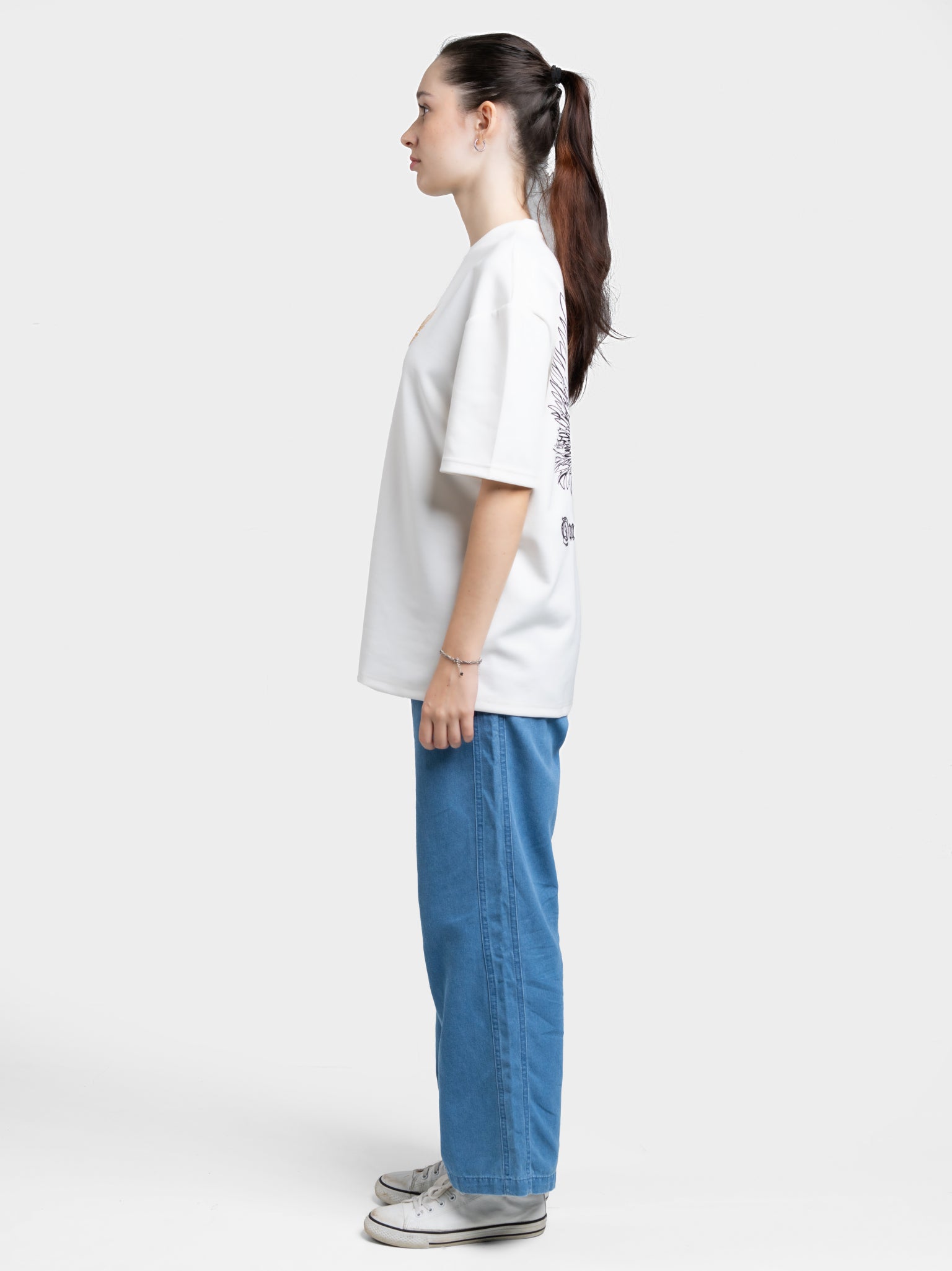 DEEDAT Only The Brave Short Sleeve Oversized Crew Neck Tee - White