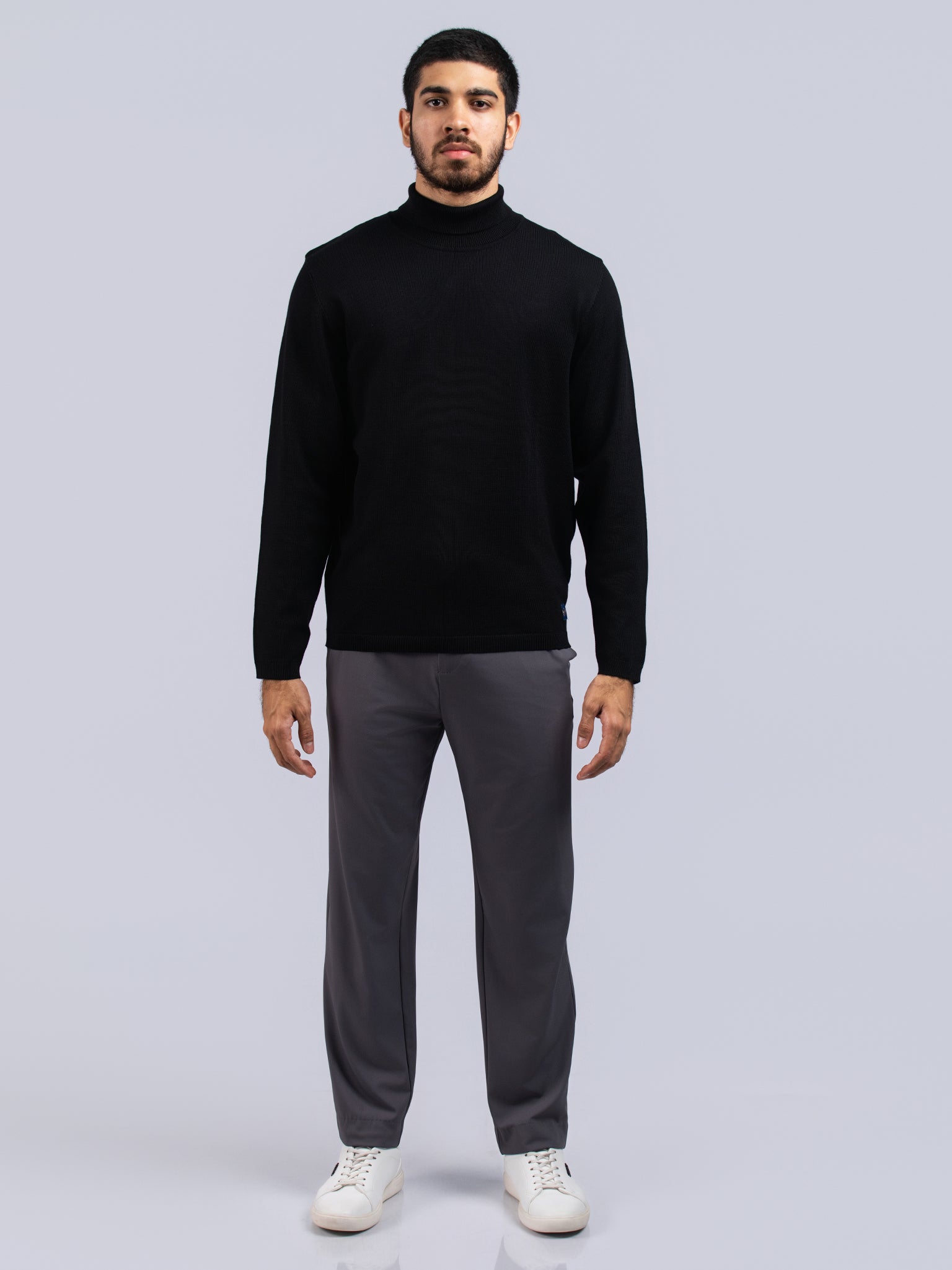 DEEDAT PORTOFINO High Neck Long Sleeve Tee Shirt - Black