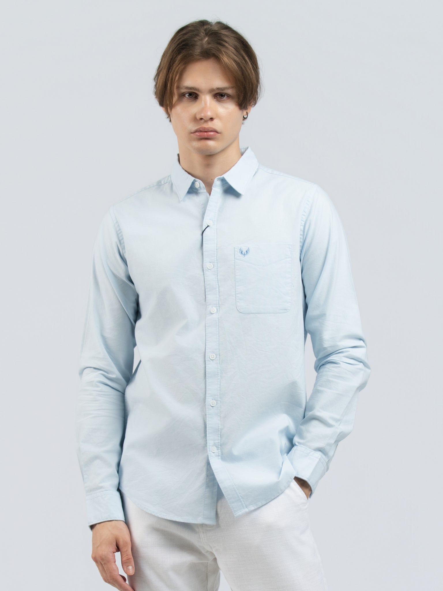 DEEDAT Slim Fit Cutaway Collar Long Sleeve Shirt - Sky blue