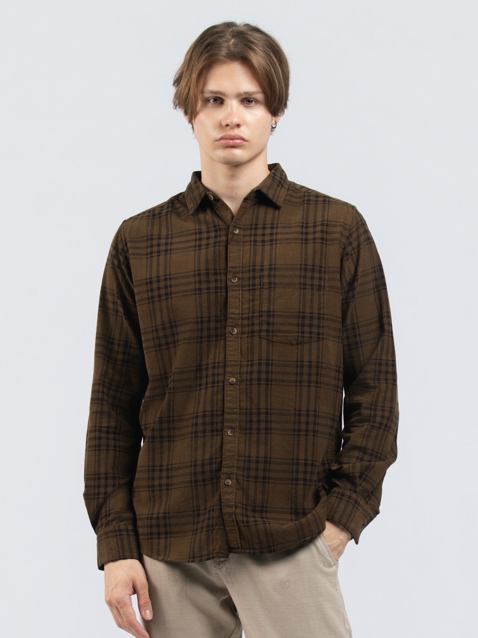 DEEDAT Slim Fit Long Sleeve check shirt - Brown