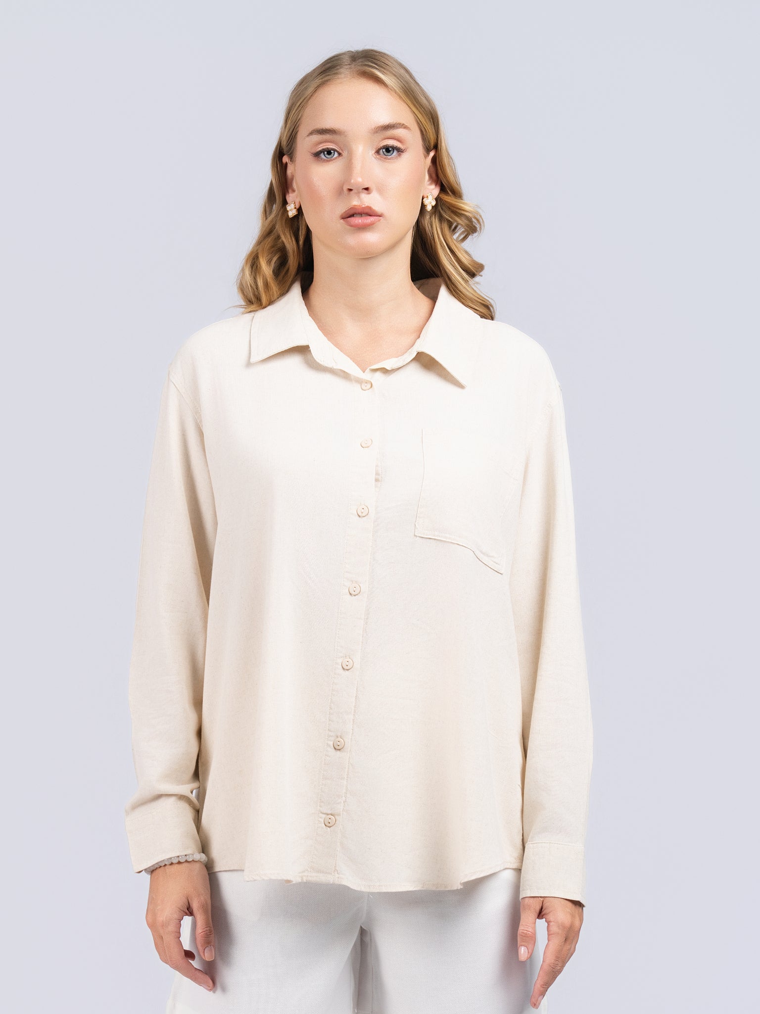 DEEDAT Women OVERSIZED Shirt Blouse - Beige