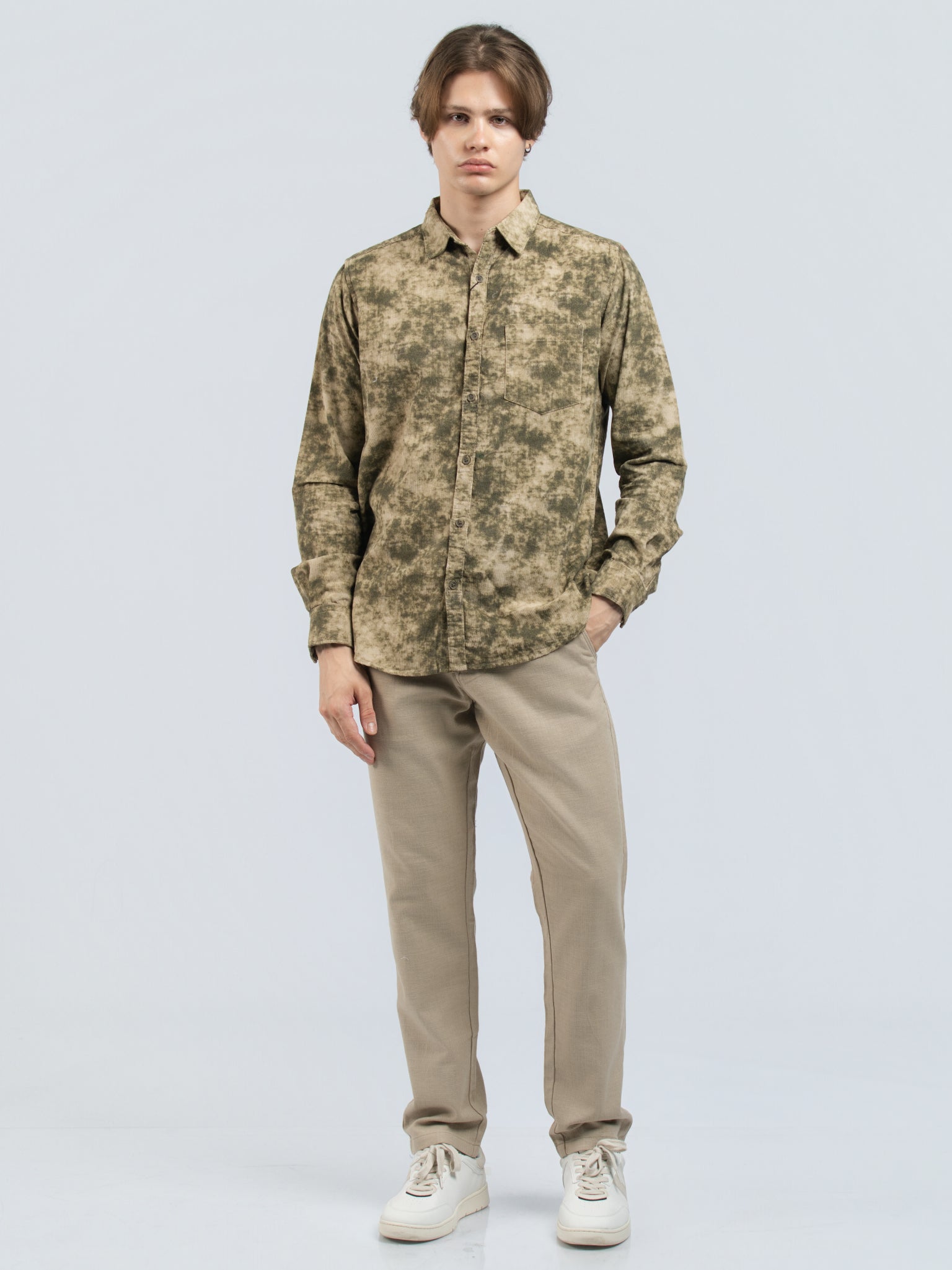 DEEDAT Slim Fit Long Sleeve cutaway collar printed shirt - Brown