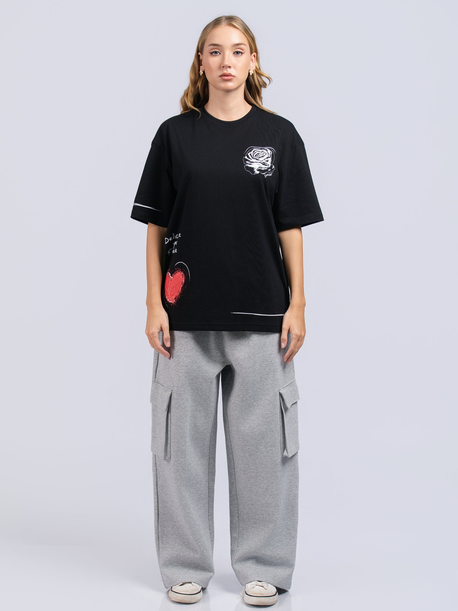 DEEDAT Women's Oversized Tees - Black
