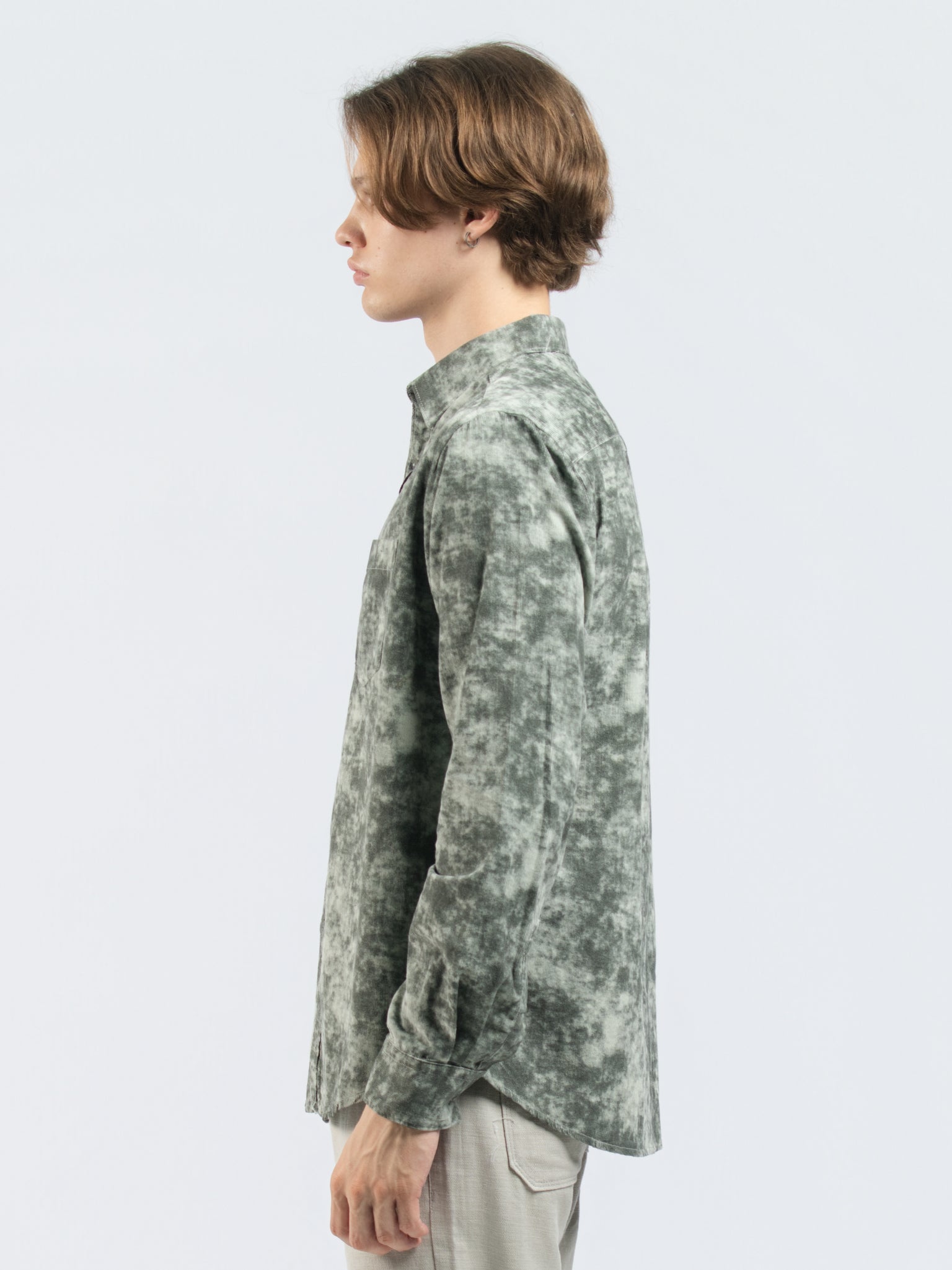 DEEDAT Slim Fit Long Sleeve cutaway collar printed shirt - Olive