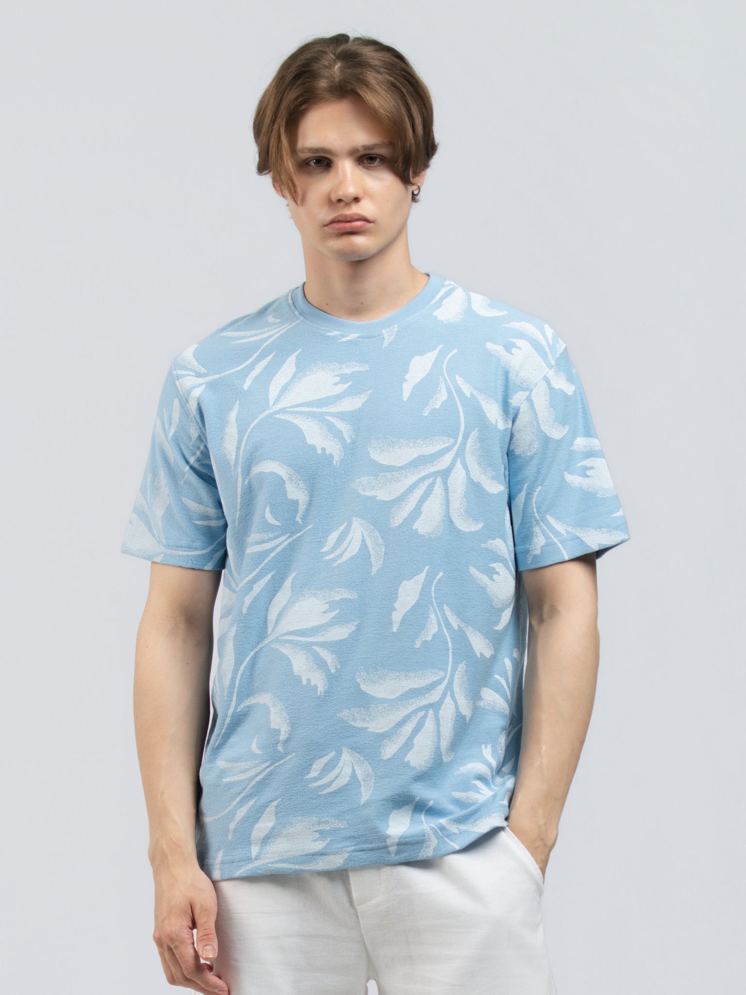 DEEDAT PRINTED Regular Fit Crew Neck Tees - Sky blue