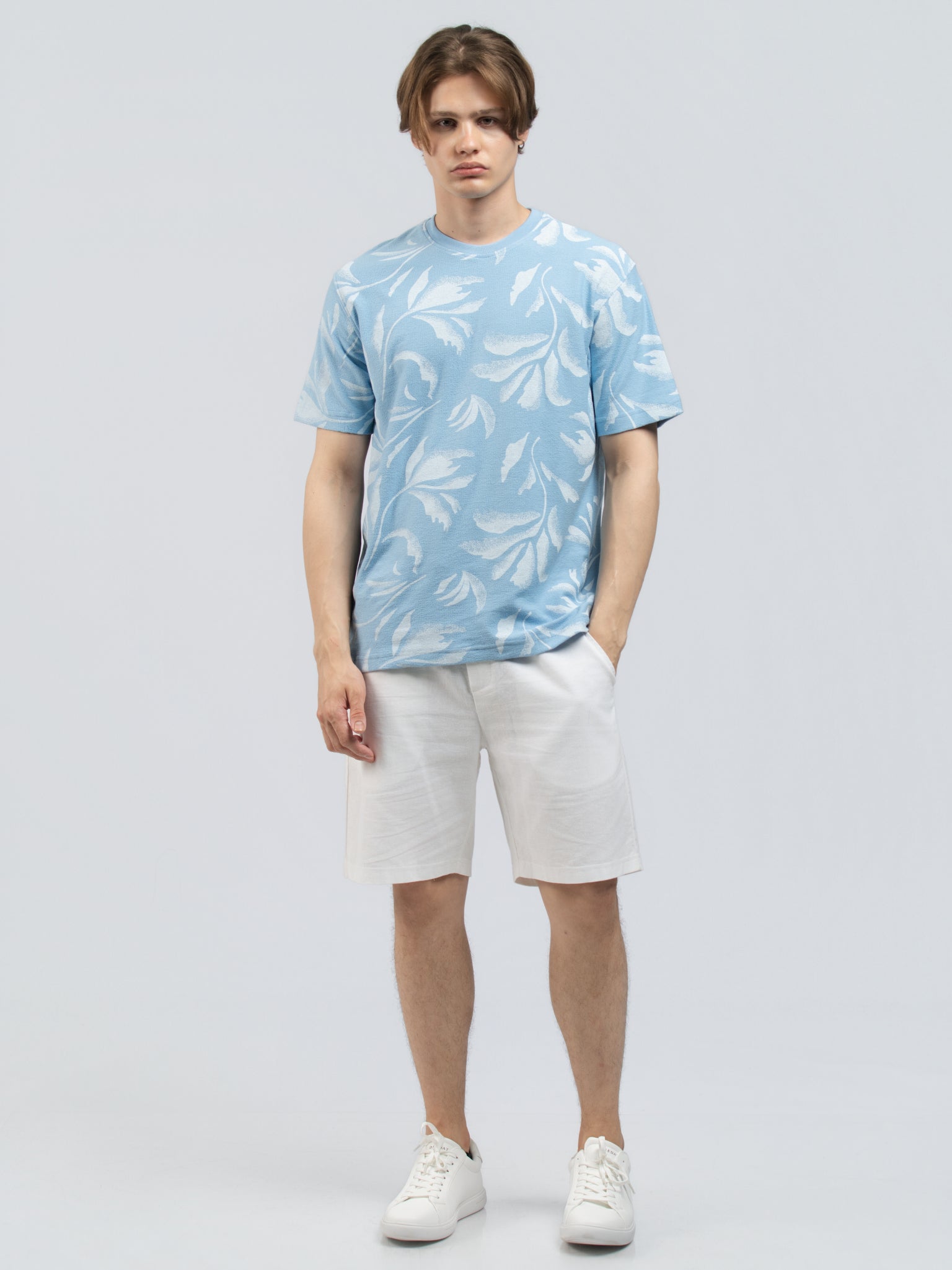 DEEDAT PRINTED Regular Fit Crew Neck Tees - Sky blue