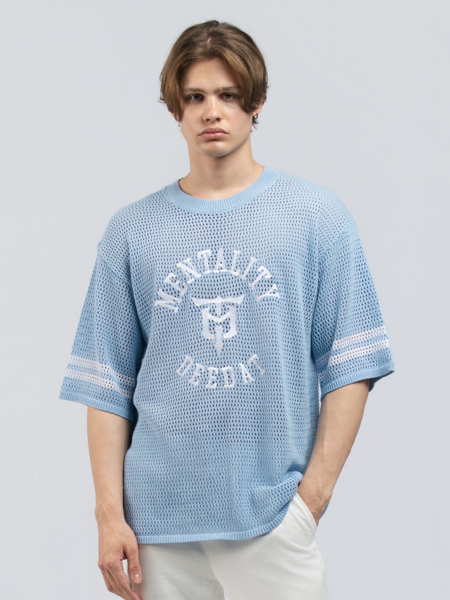 DEEDAT Crew Neck Oversized Short-sleeve Tees - Blue