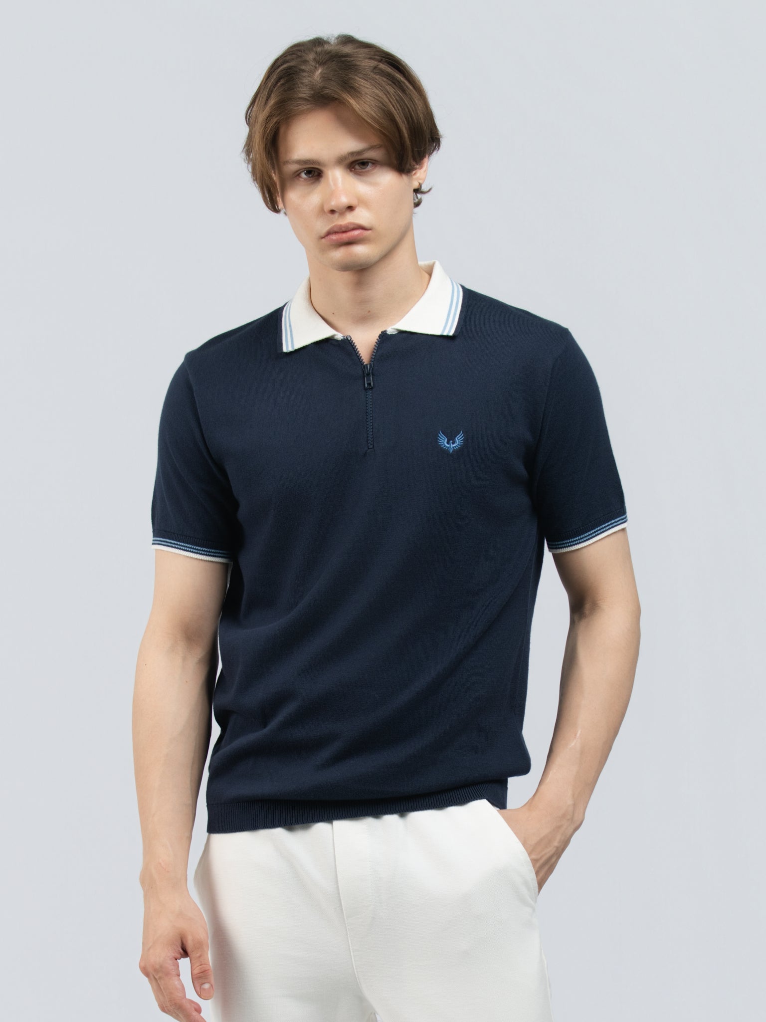 DEEDAT PORTOFINO Short Sleeve Polo Slim Fit Tees - navy