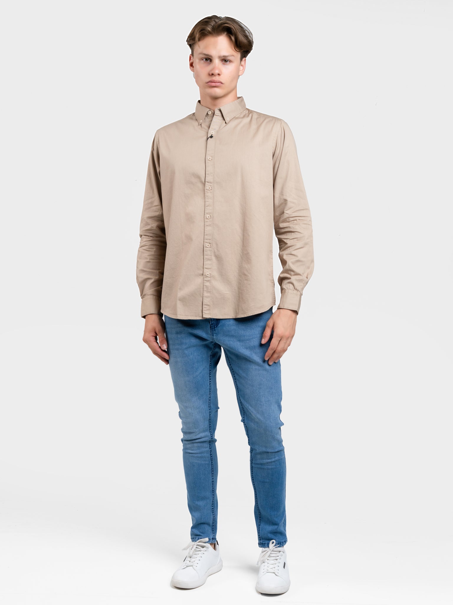 DEEDAT Slim Fit Long Sleeve Shirt - Beige